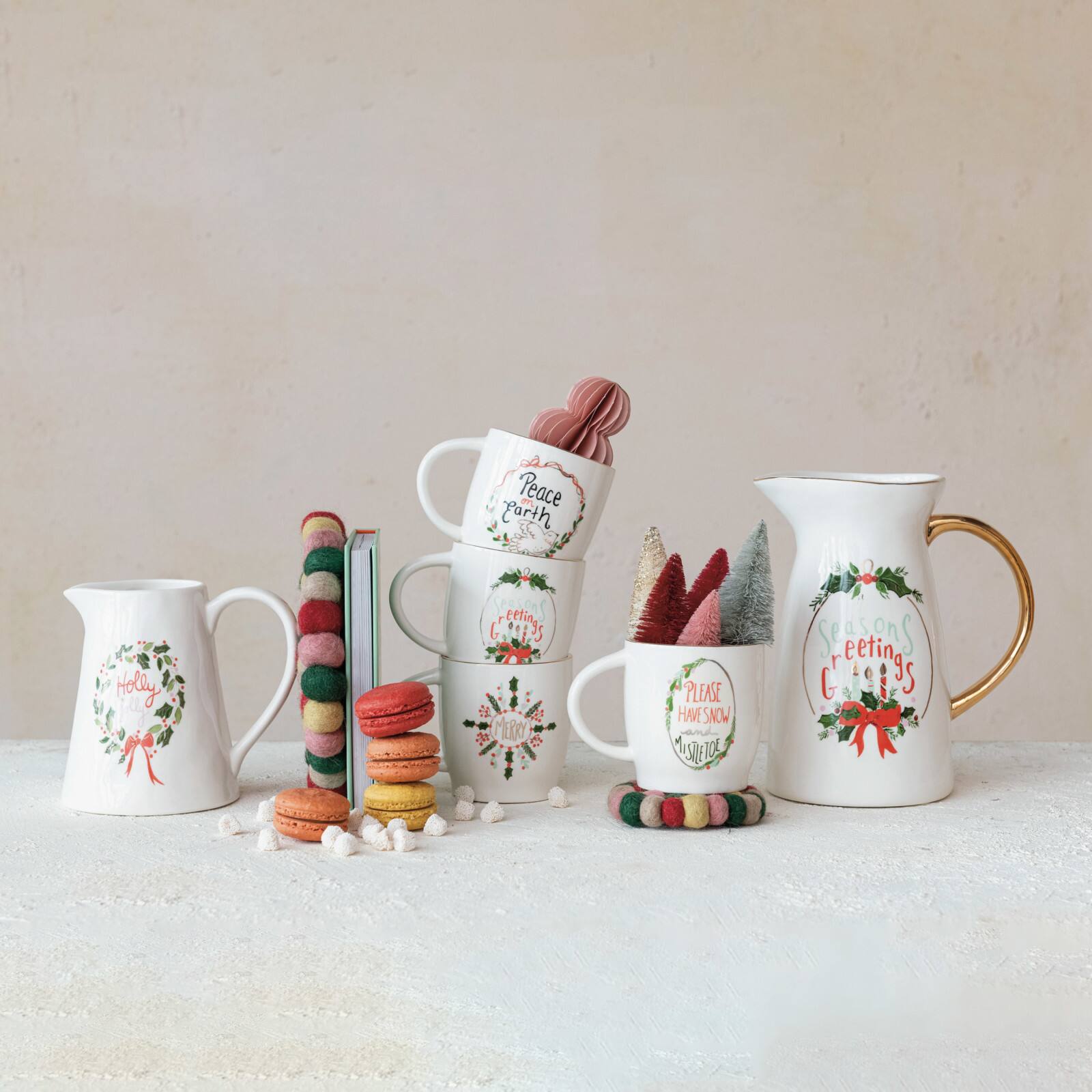 Hello Honey® 1qt. Holly Jolly Stoneware Pitcher with Gold Electroplating