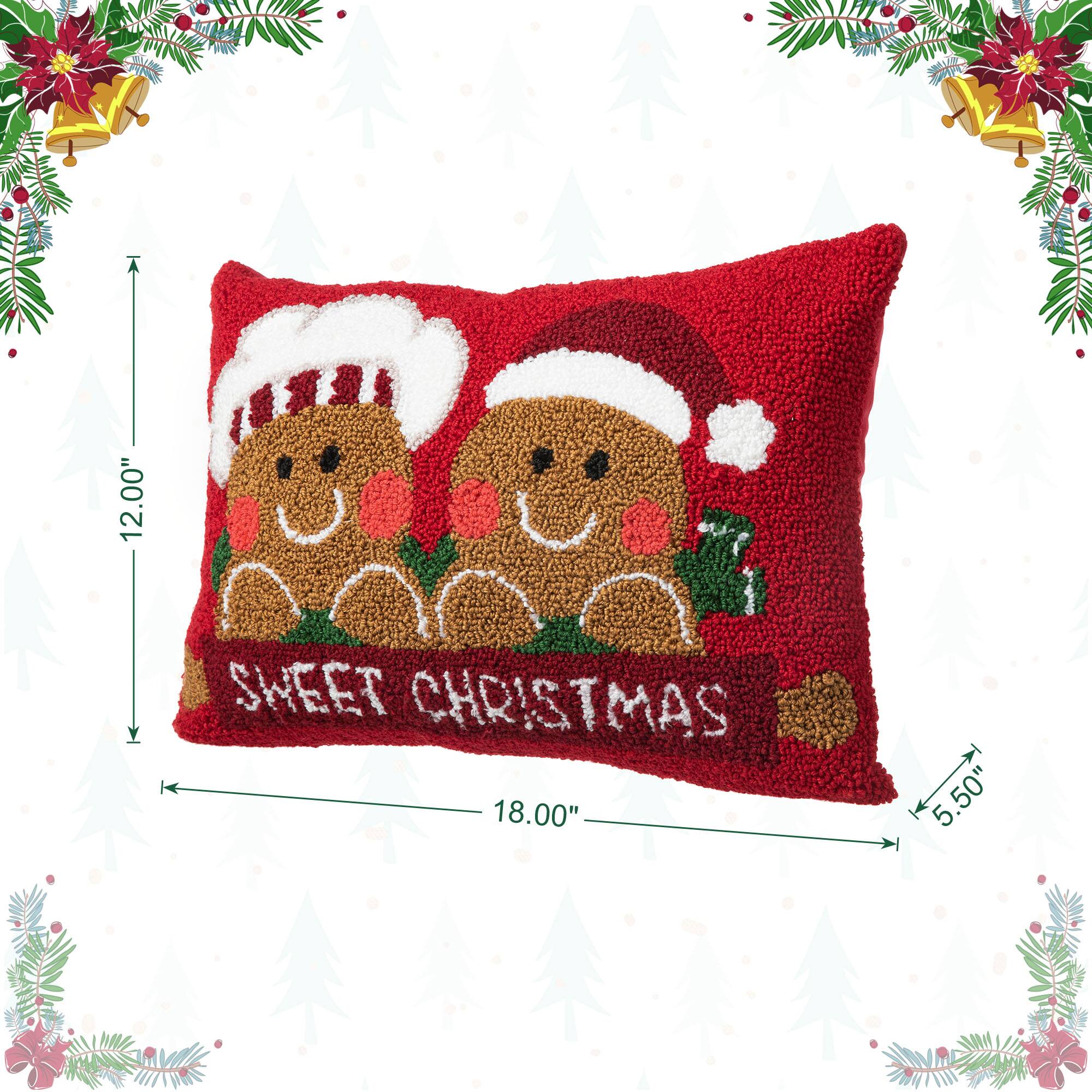 Glitzhome&#xAE; 18&#x22; Hooked Gingerbread Boy &#x26; Girl Pillow