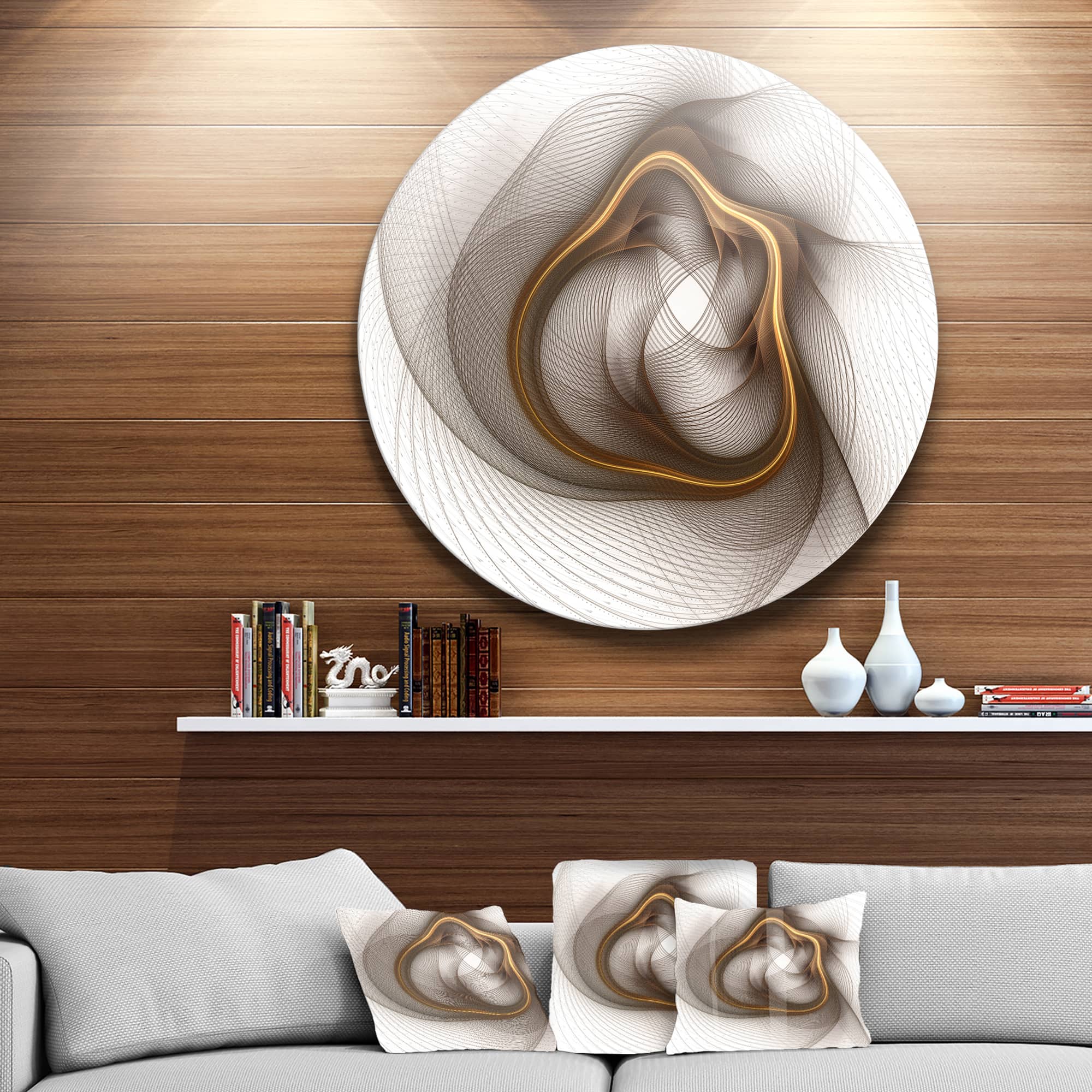 Designart - Brown Abstract Fractal Flower&#x27; Floral Circle Metal Wall Art