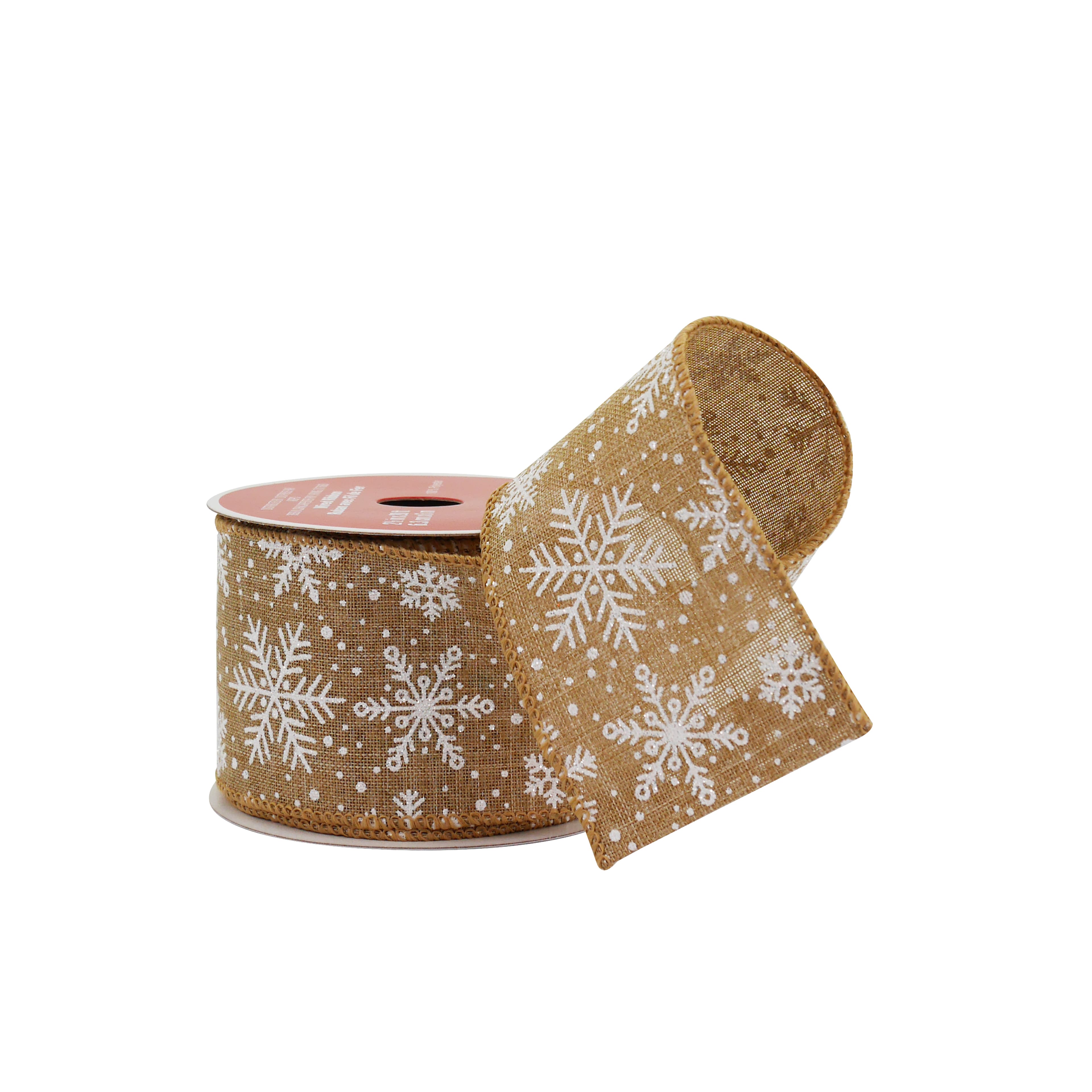 2.5&#x22; x 20ft. White Snowflakes Wired Faux Linen Ribbon by Celebrate It&#xAE;