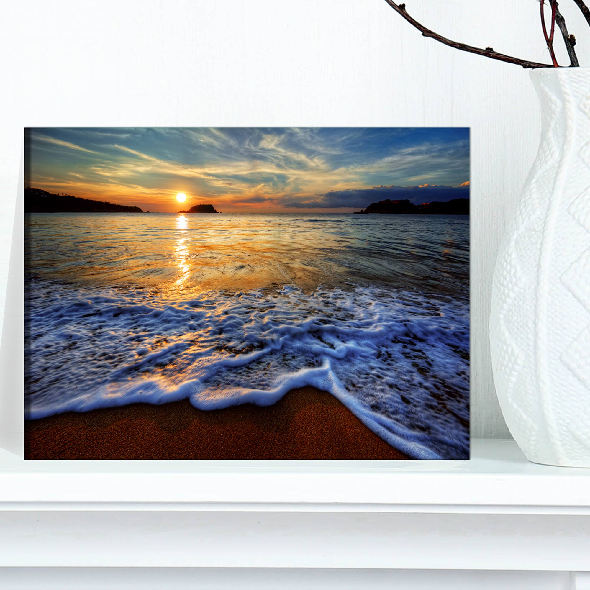 Designart - Peaceful Sandy Beach with Waves - Extra Large Canvas Art Print