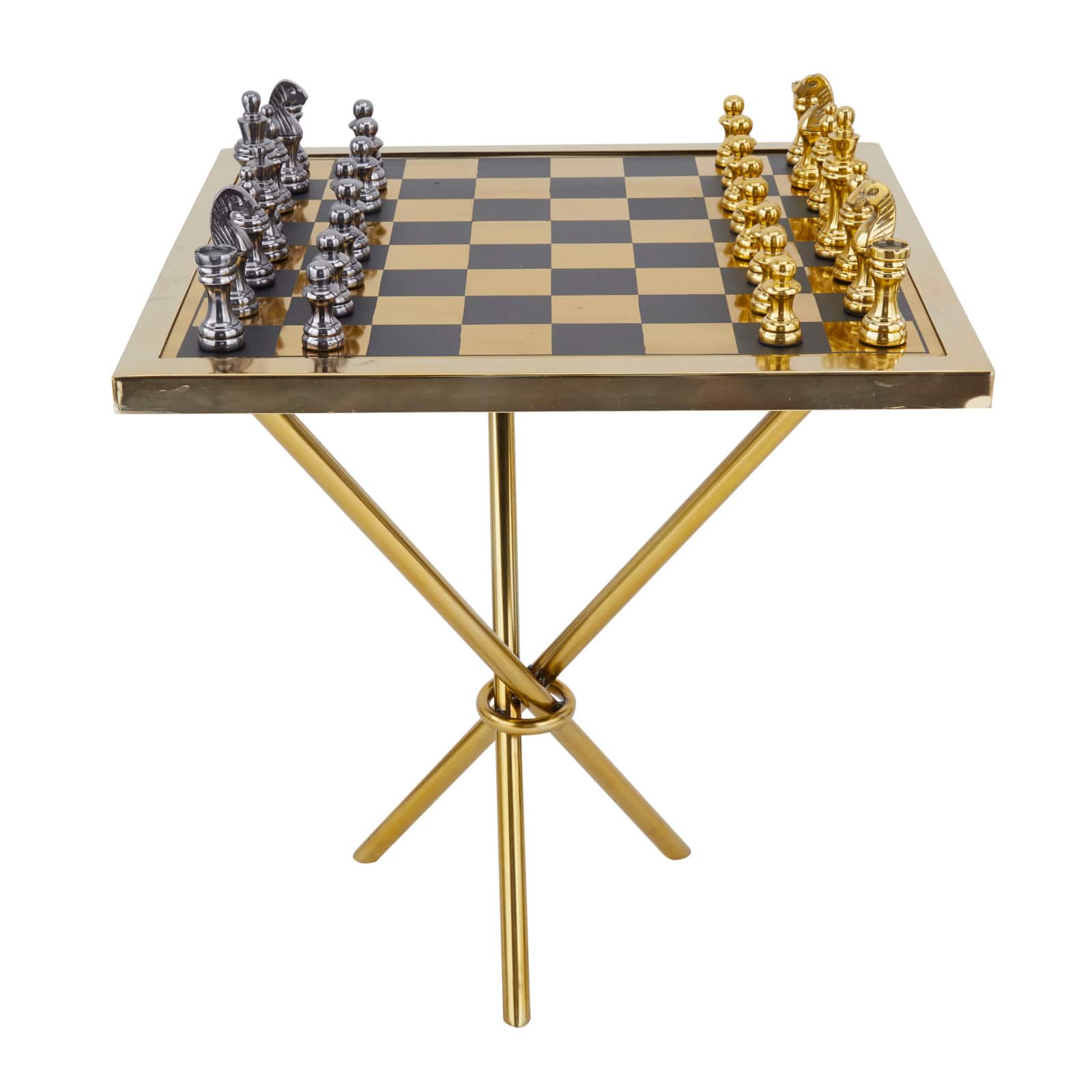 Gold Aluminum Contemporary Game Set Table, 4 x 25 x 22 By Ivory And Iris