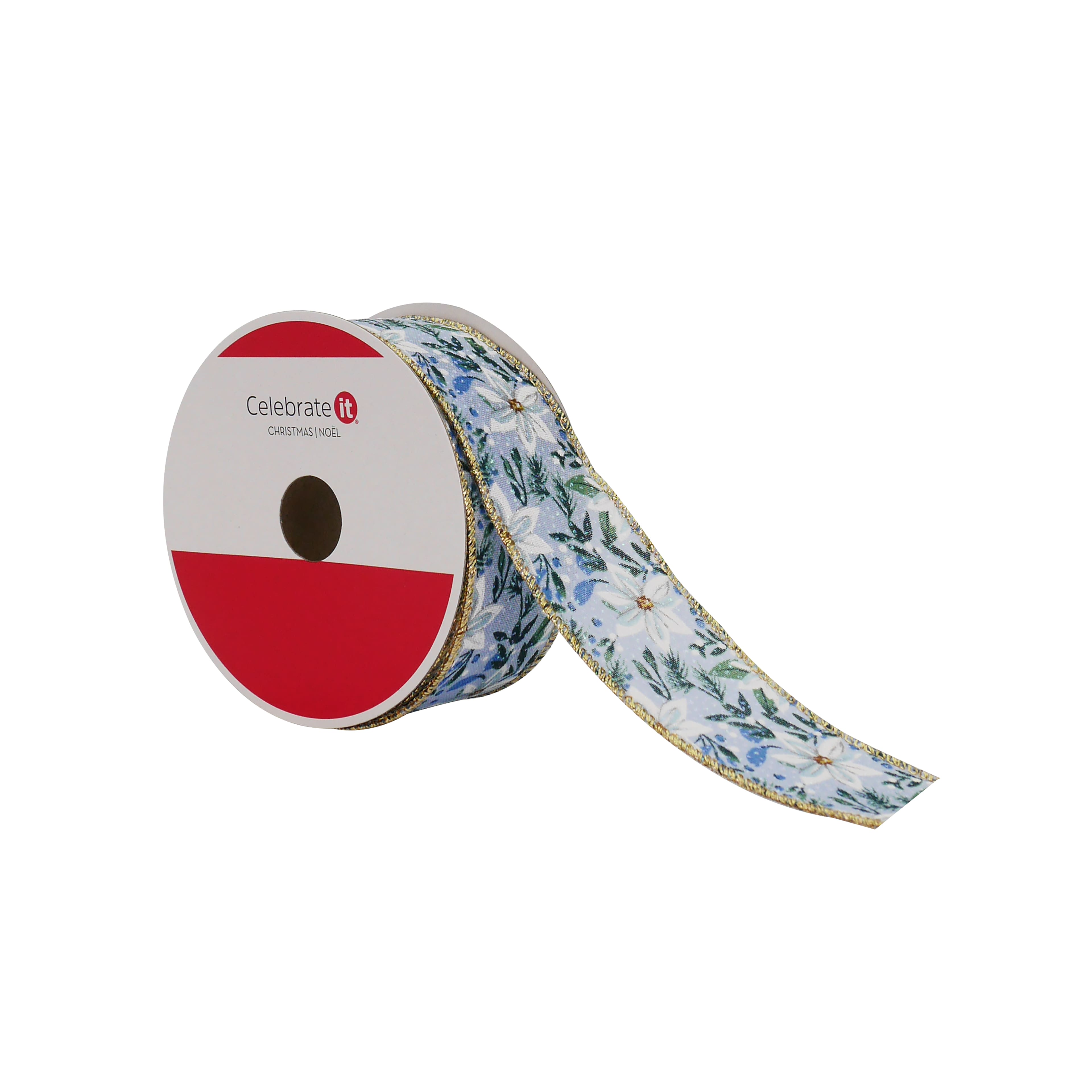 1.5&#x22; x 30ft. Light Blue Floral Wired Taffeta Ribbon by Celebrate It&#xAE;