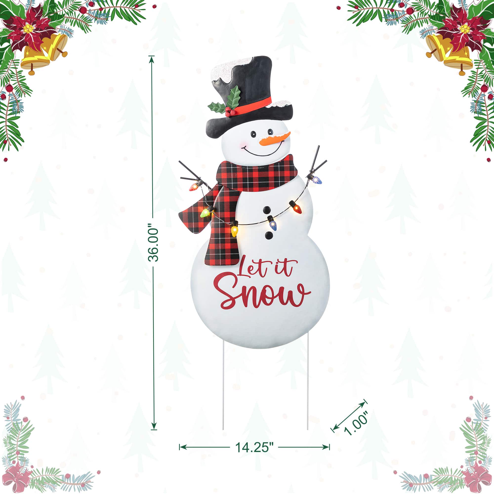 Glitzhome&#xAE; 36&#x22; Lighted Metal Christmas Snowman Yard Stake with Colorful Bulbs