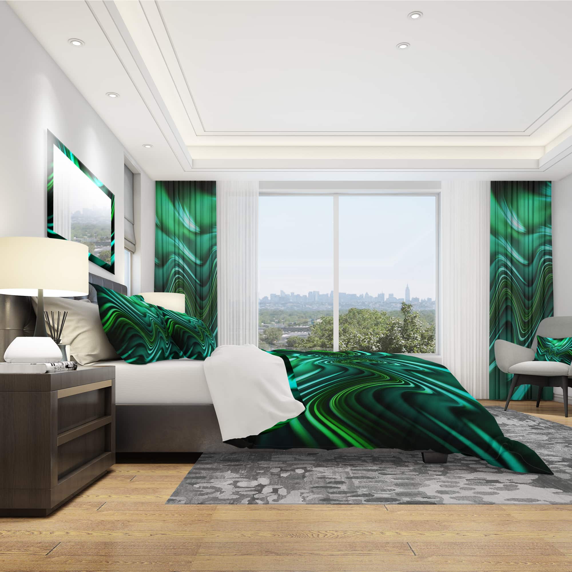 Designart &#x27;Emerald Energy Green Abstract&#x27; Modern &#x26; Contemporary Bedding Set - Duvet Cover &#x26; Shams
