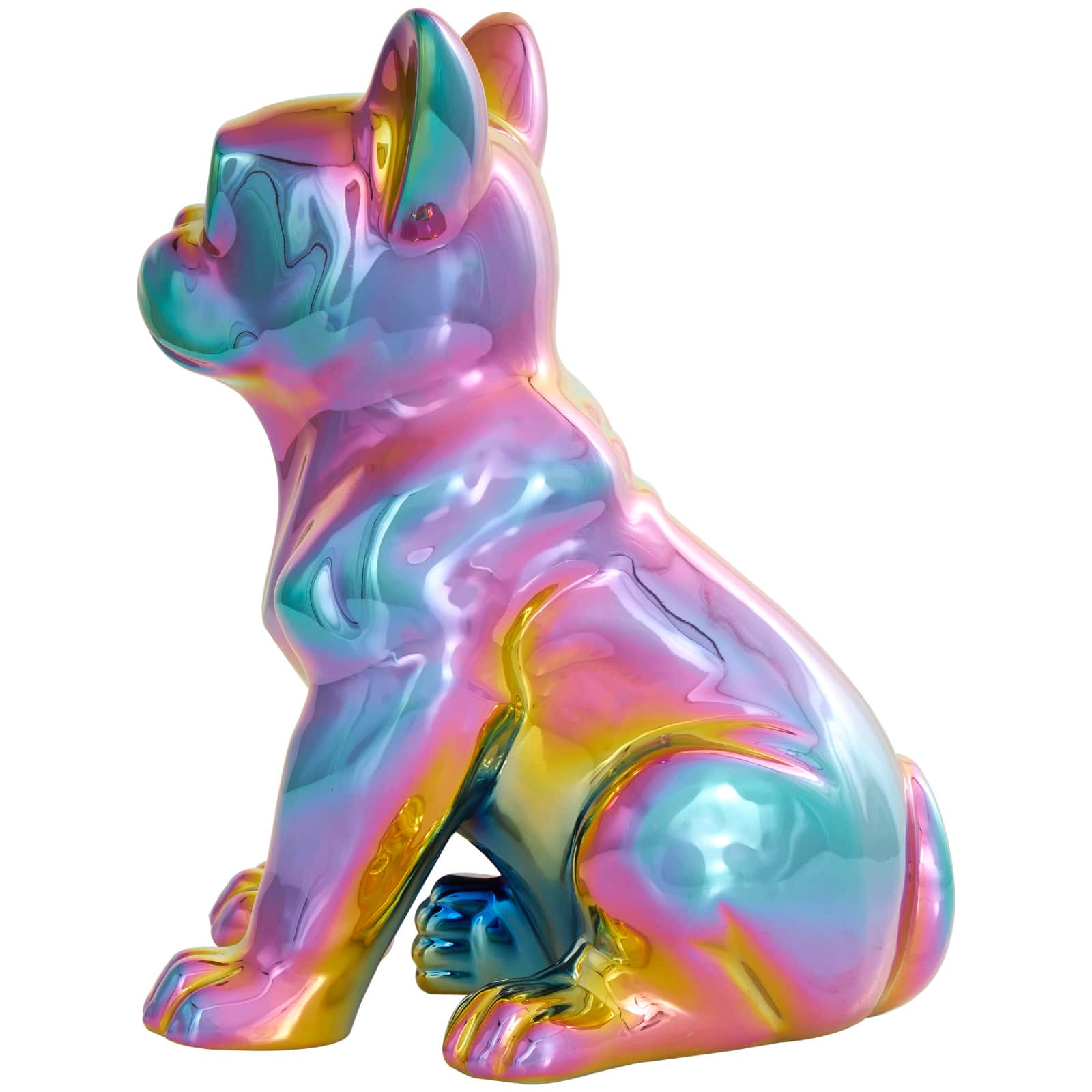 12&#x22; Rainbow Ceramic Bulldog Sculpture