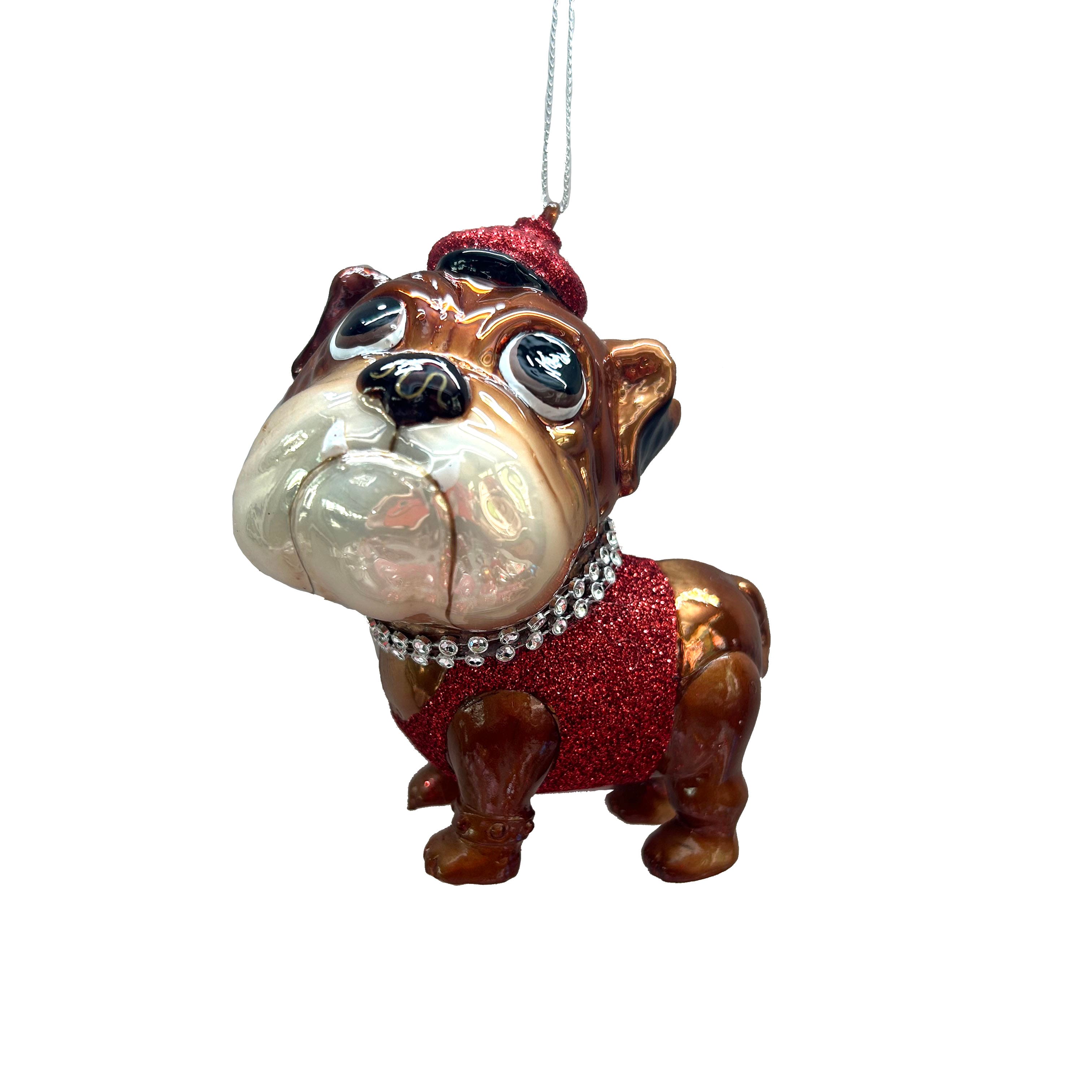 4&#x22; Brown &#x26; Red Bulldog with Bling Glass Ornament by Ashland&#xAE;