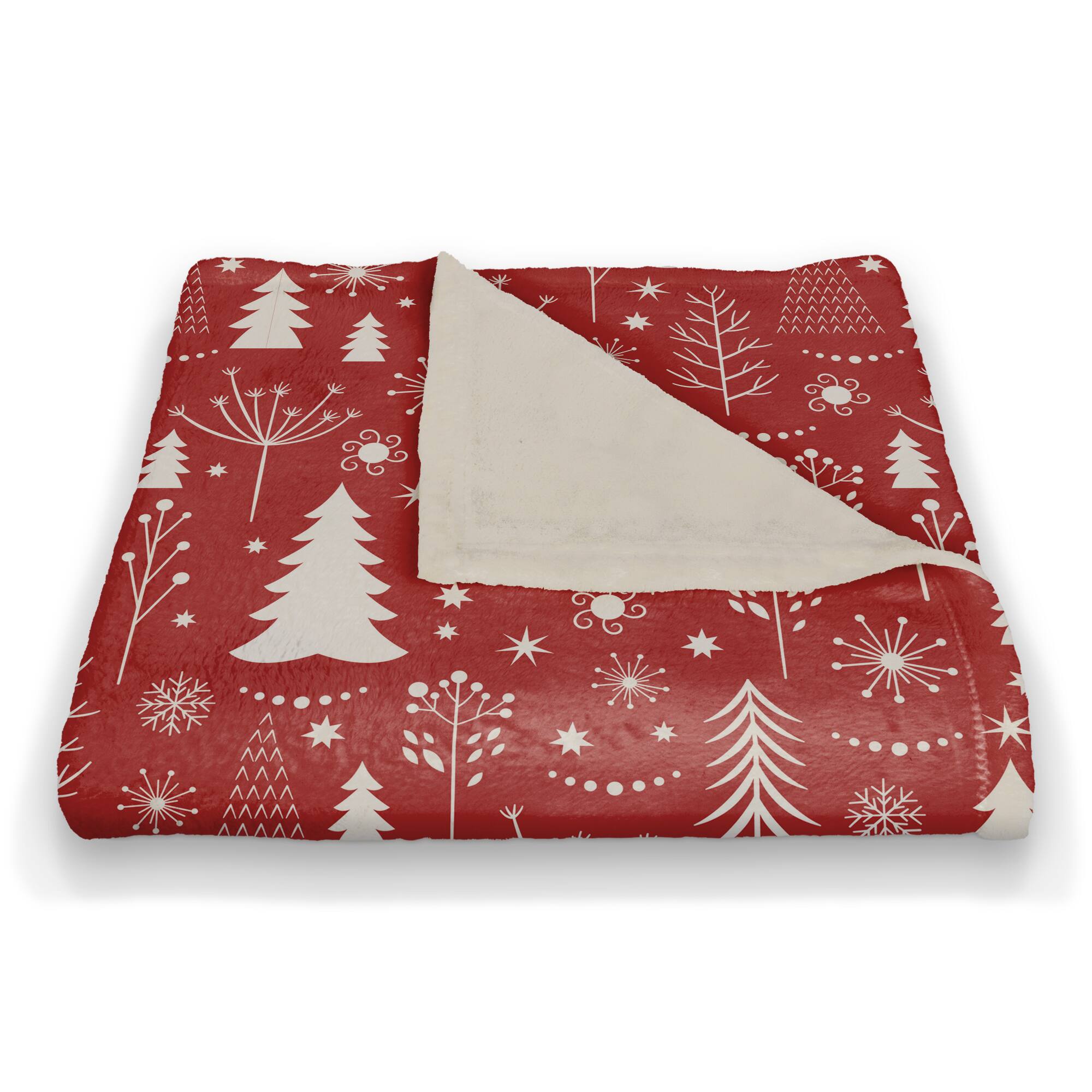 Red Winter Tree Pattern Coral Fleece Blanket