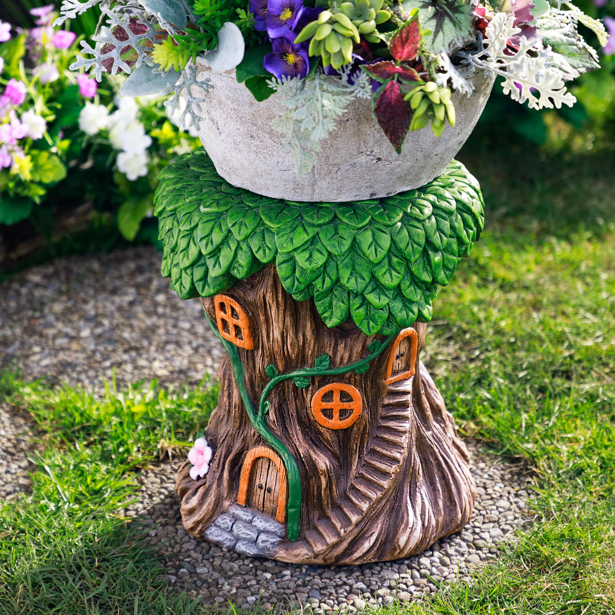 13.75" Fairy Tree Stump Outdoor Garden Plant Stand