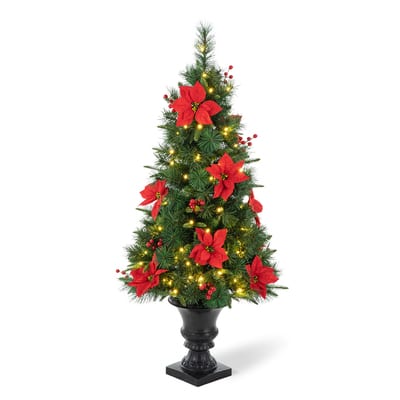 Glitzhome® 4ft. Pre-Lit Pine Artificial Christmas Porch Tree, Warm ...