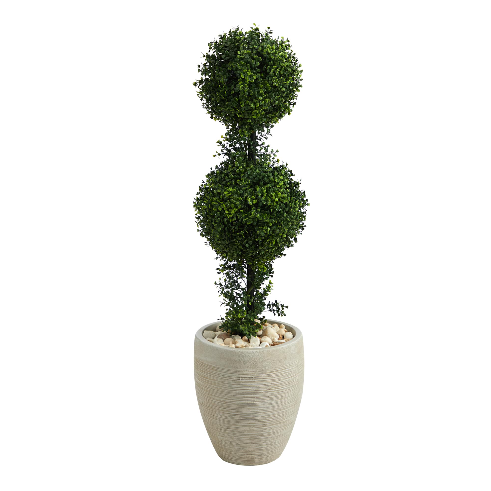 3.5ft. Boxwood Double Ball Topiary Artificial Tree in Sand Colored Planter