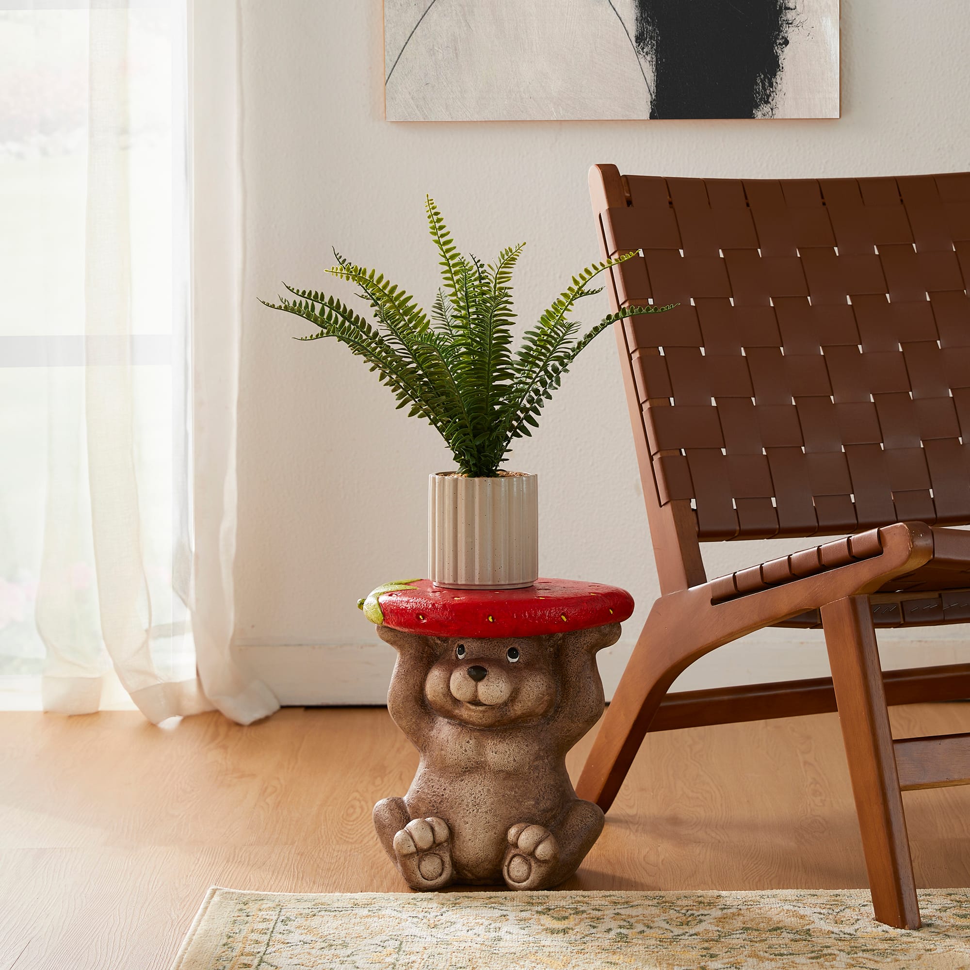 Glitzhome® 12.5" Bear Holding a Strawberry Decorative Garden Stool