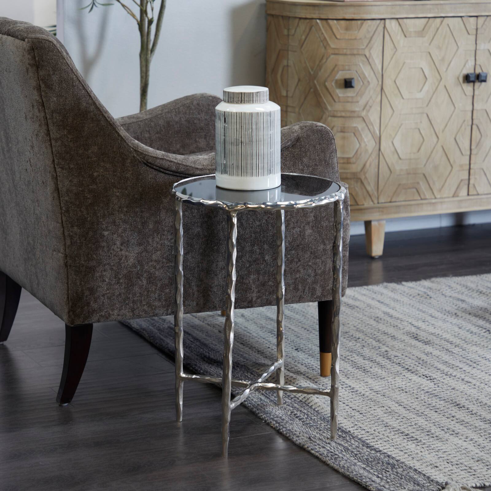 22&#x22; Aluminum Accent Table with Shaded Glass Top