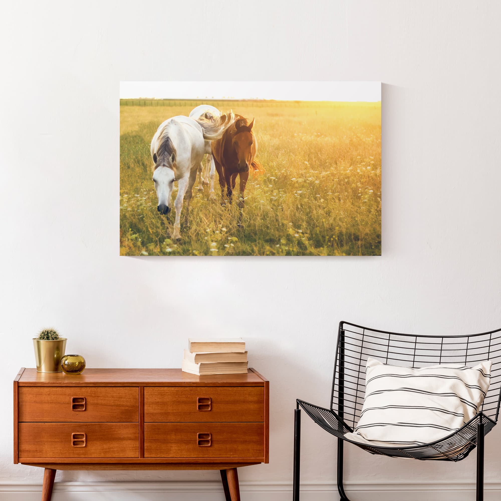 Sunlit Horses 30&#x22; x 20&#x22; Canvas Wall Art