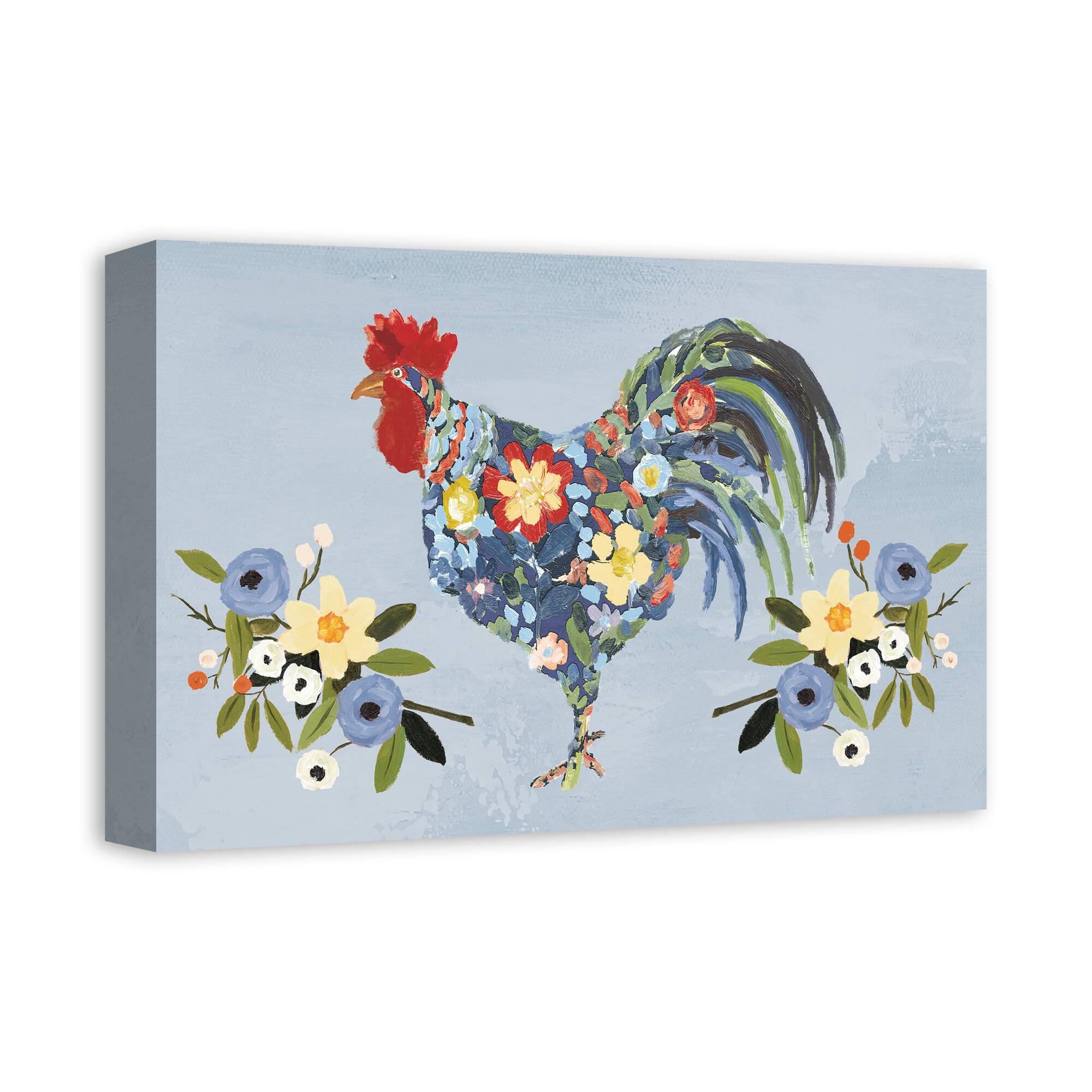 Floral Rooster 18" x 12' Canvas Wall Art