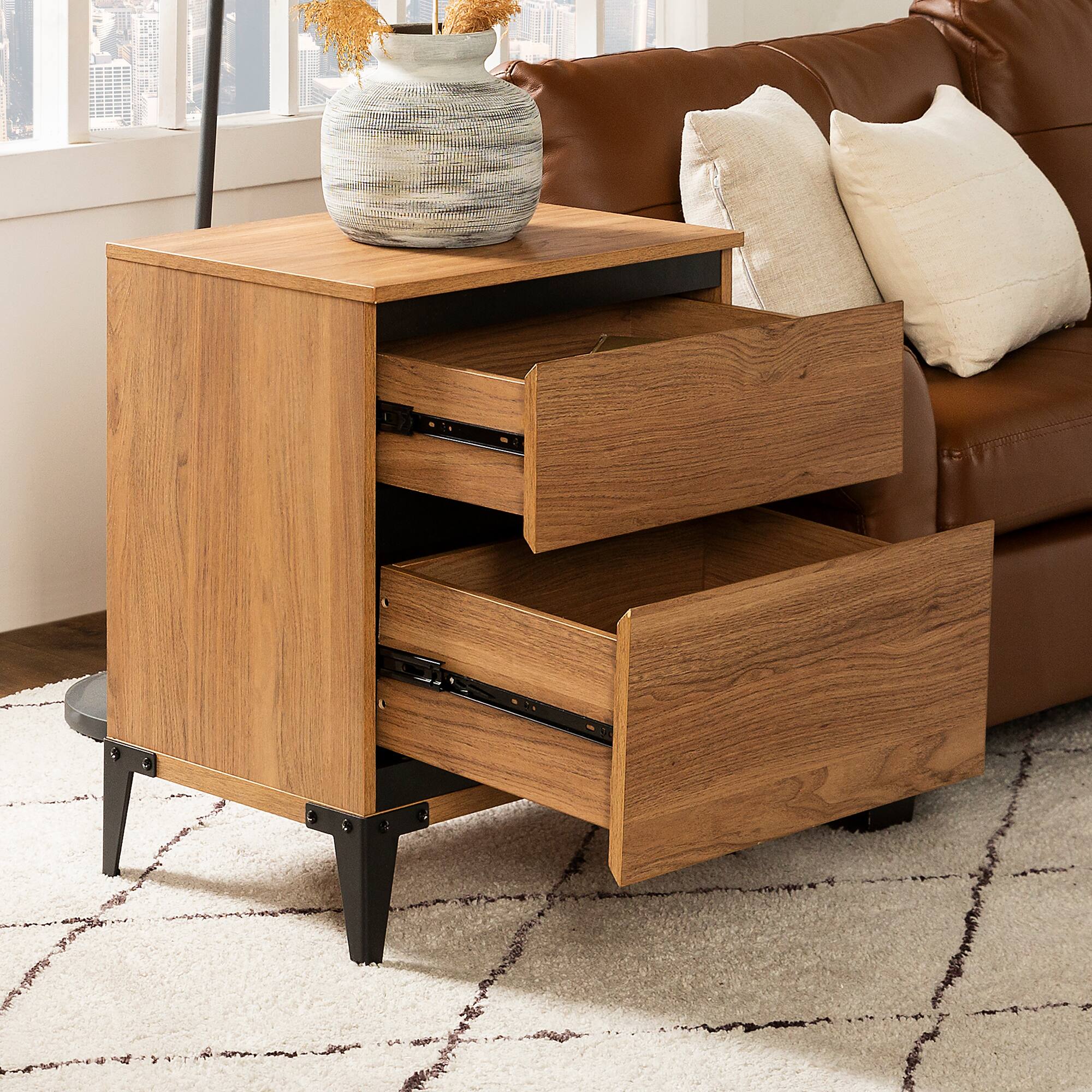 Walker Edison 20" English Oak 2-Drawer Urban Side Table