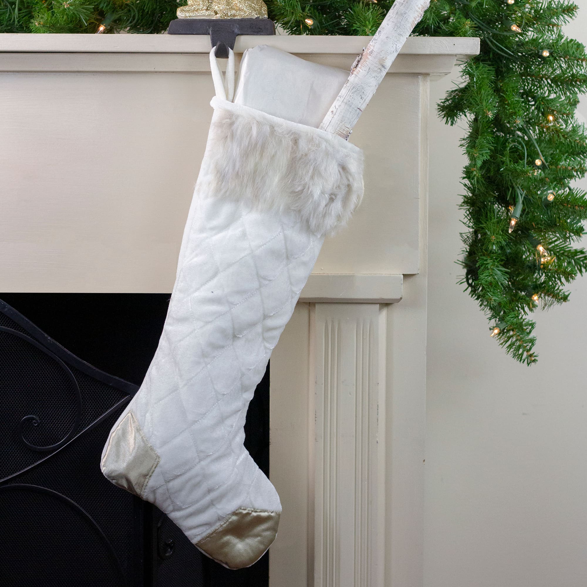 20.5&#x22; Quilted Velvet Cream Christmas Stocking