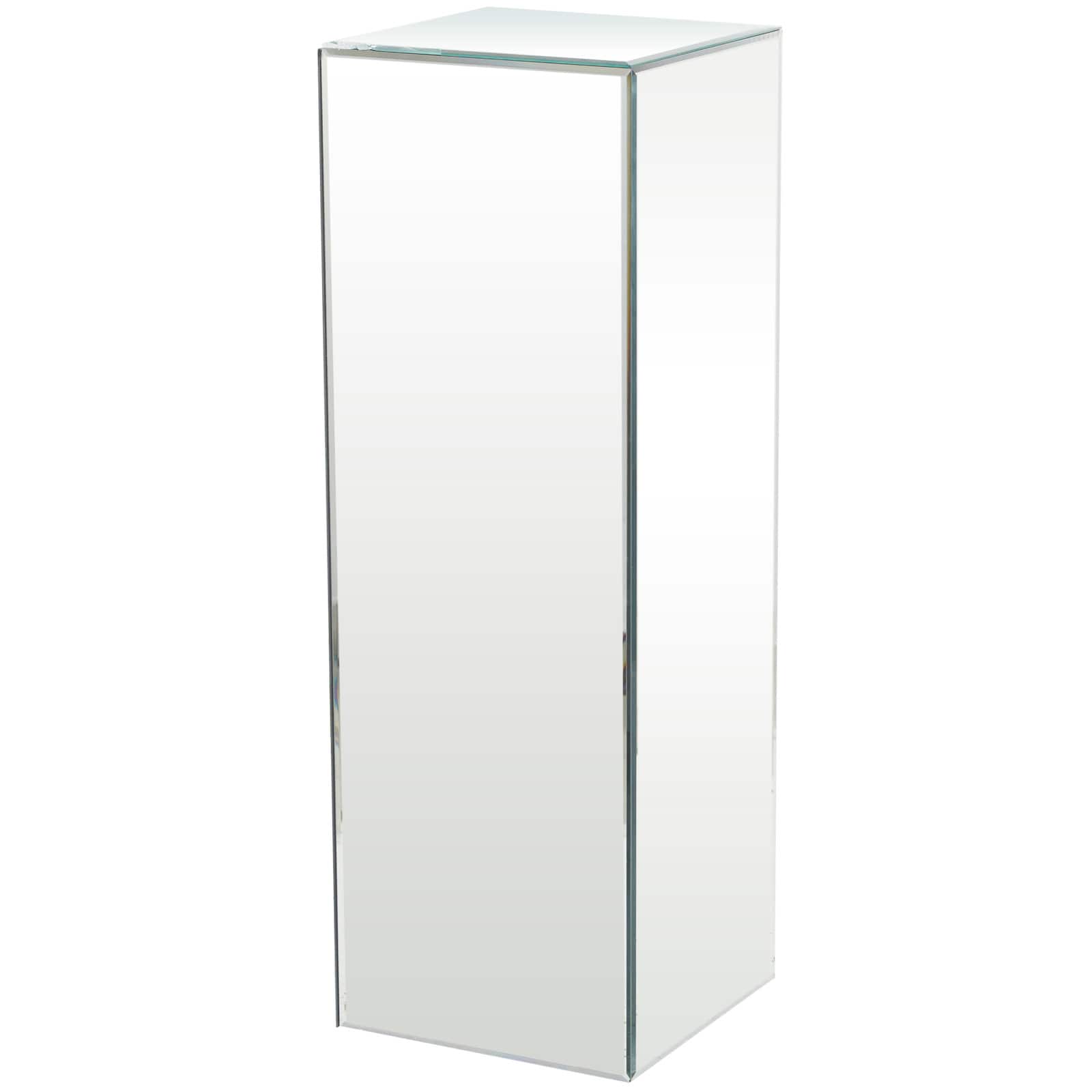 Silver Wood Mirrored Pedestal Table 10" x 10" x 30"