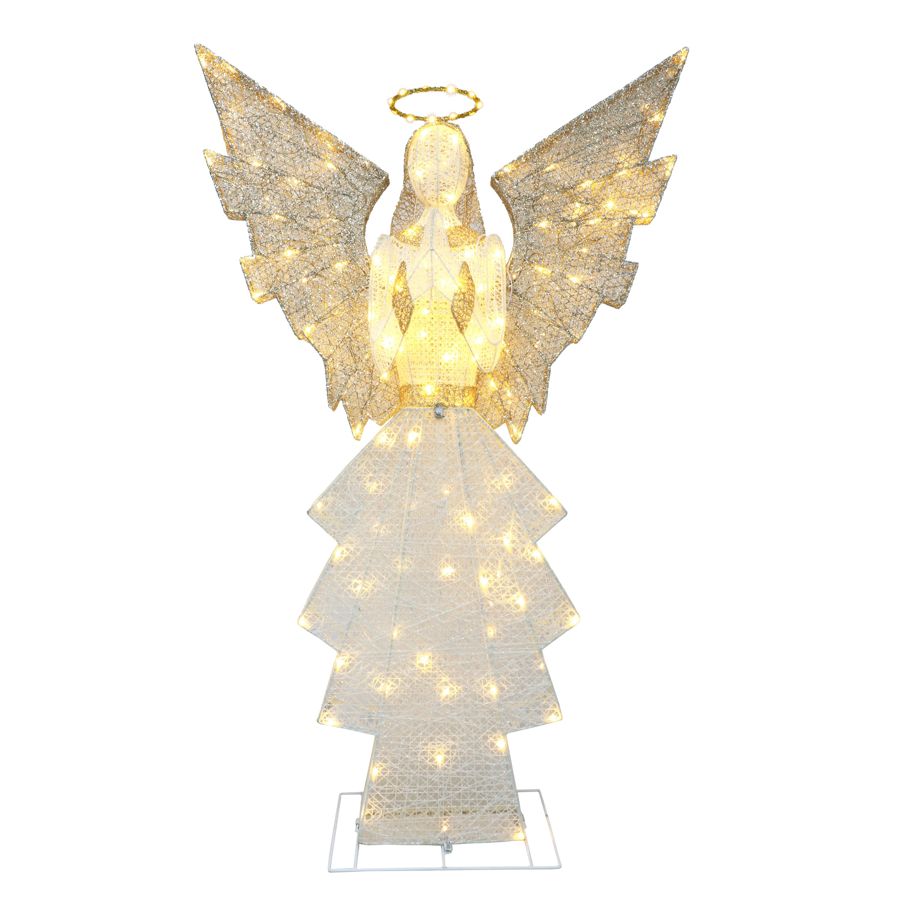 60" Gold & White Outdoor Lighted Angel, Clear LED Lights