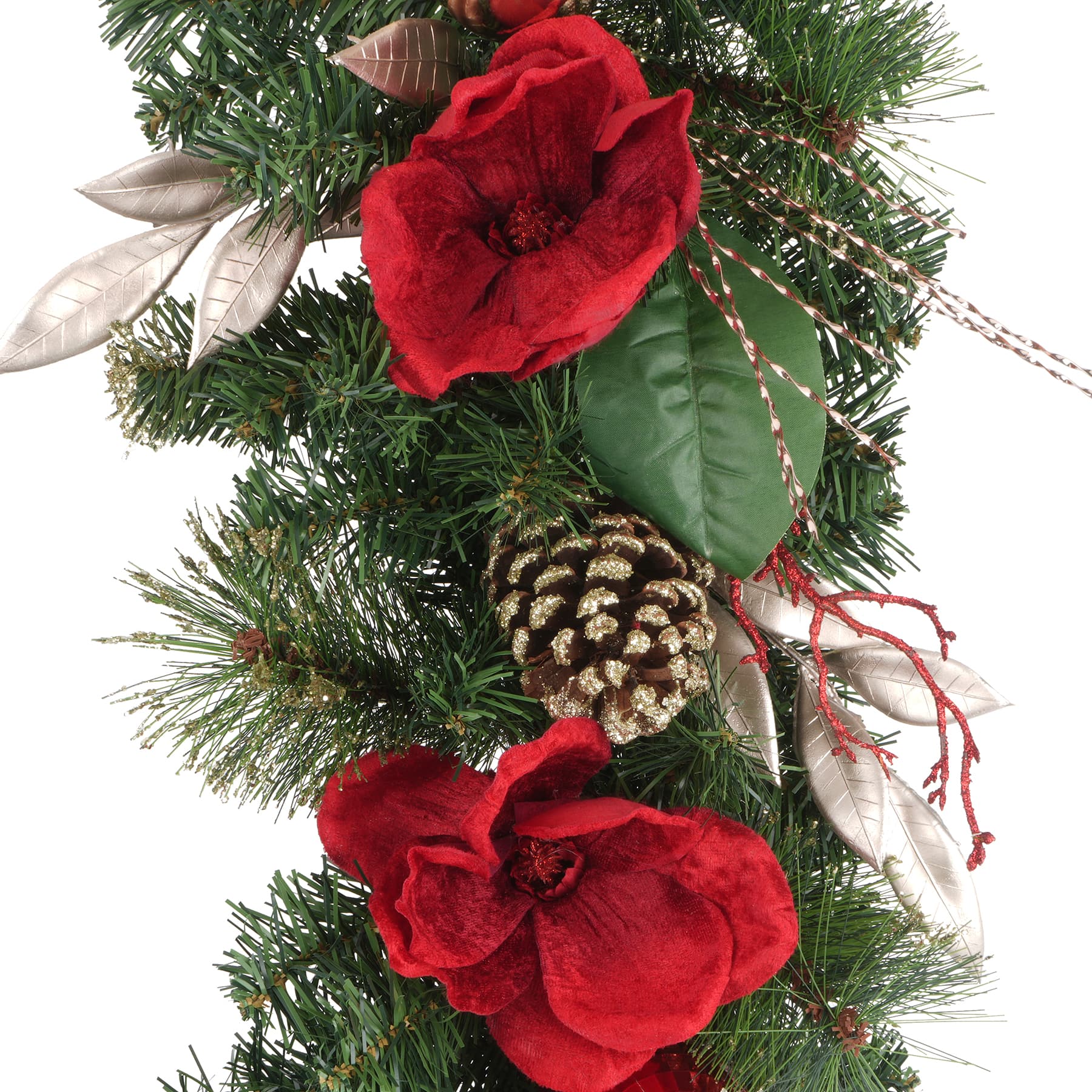 6ft. Red Magnolia, Berry, Ornament &#x26; Pinecone Garland by Ashland&#xAE;