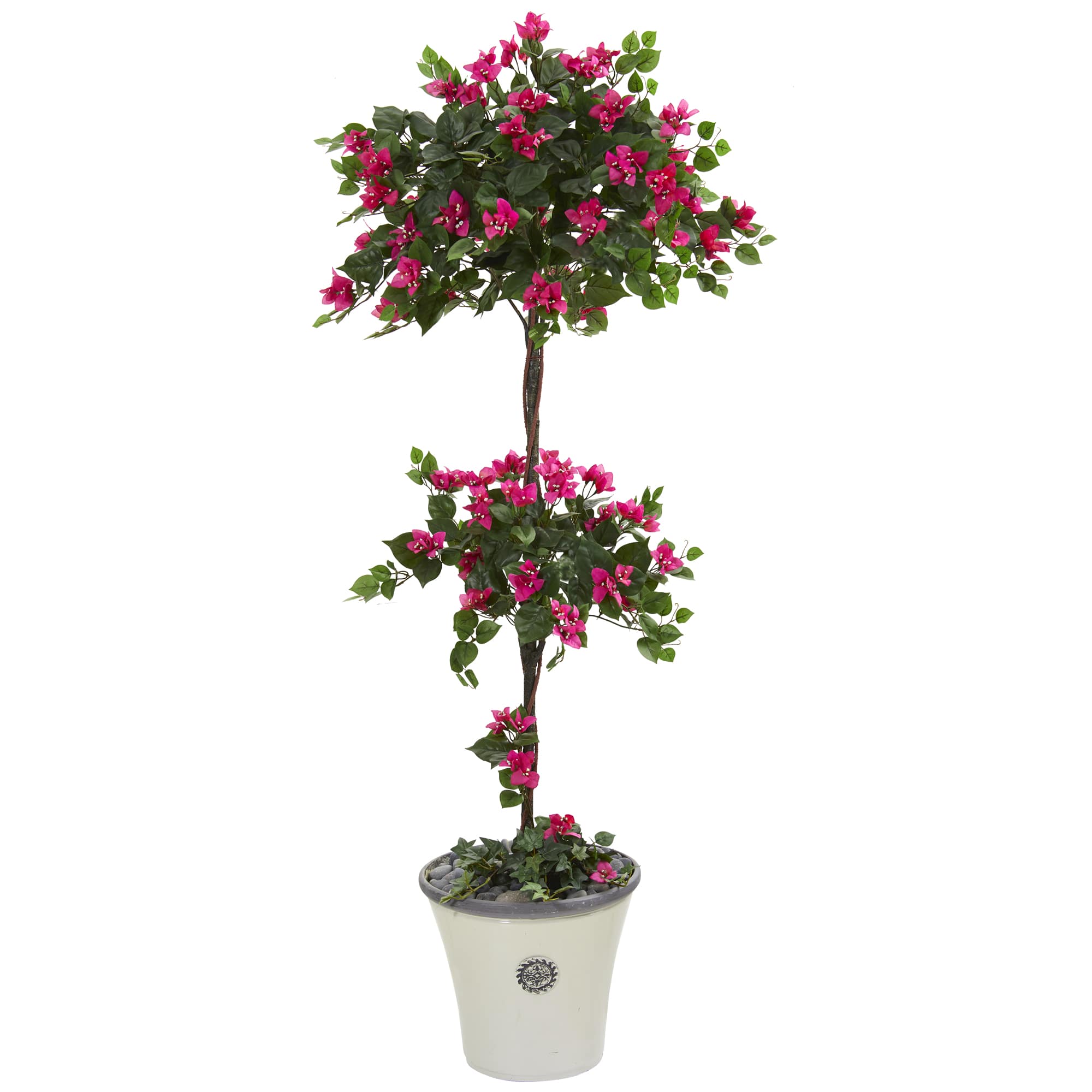 5ft. Pink &#x26; Green Bougainvillea Artificial Topiary Tree in Decorative Planter