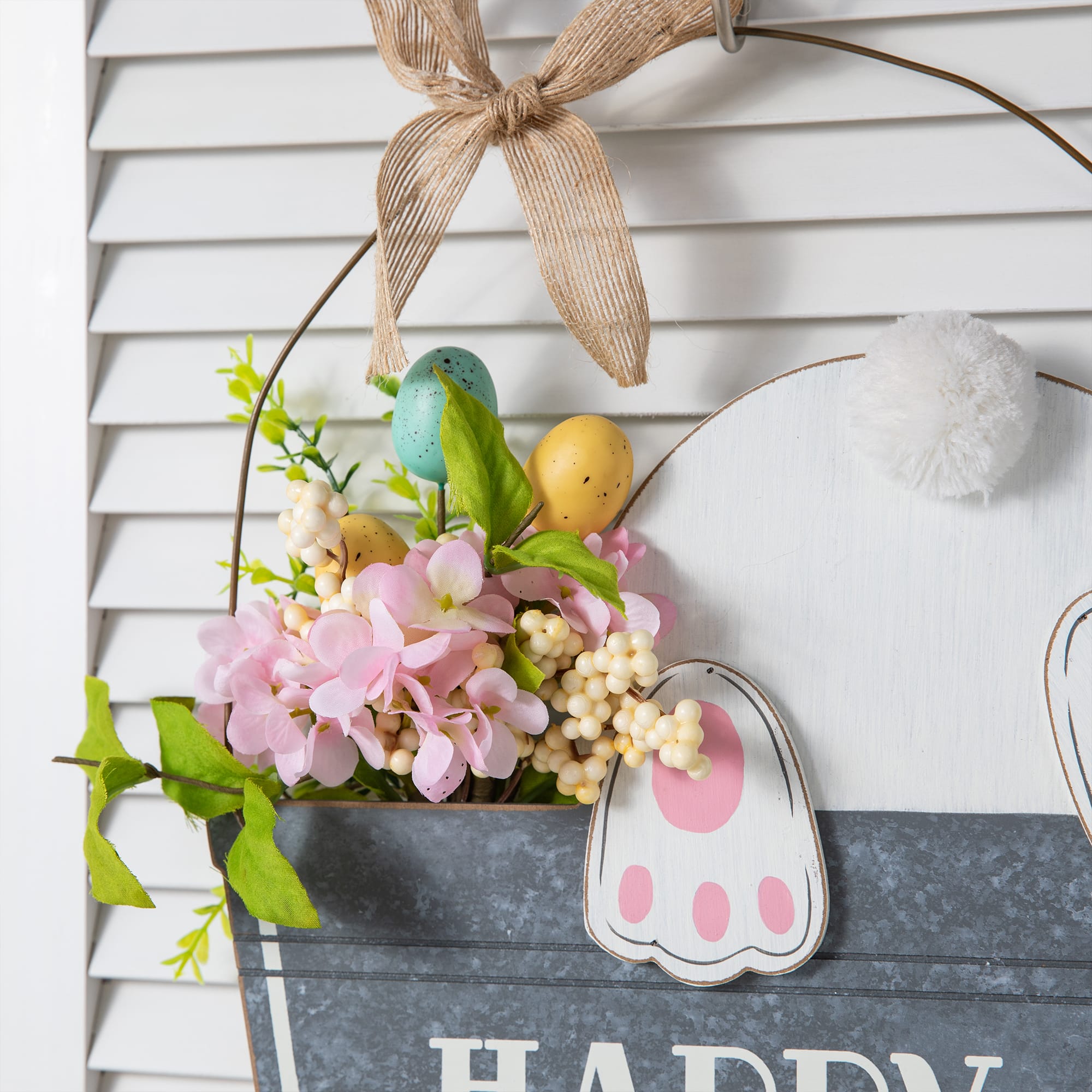 Glitzhome® 18" Easter Wooden Bunny Eggs Wall Décor