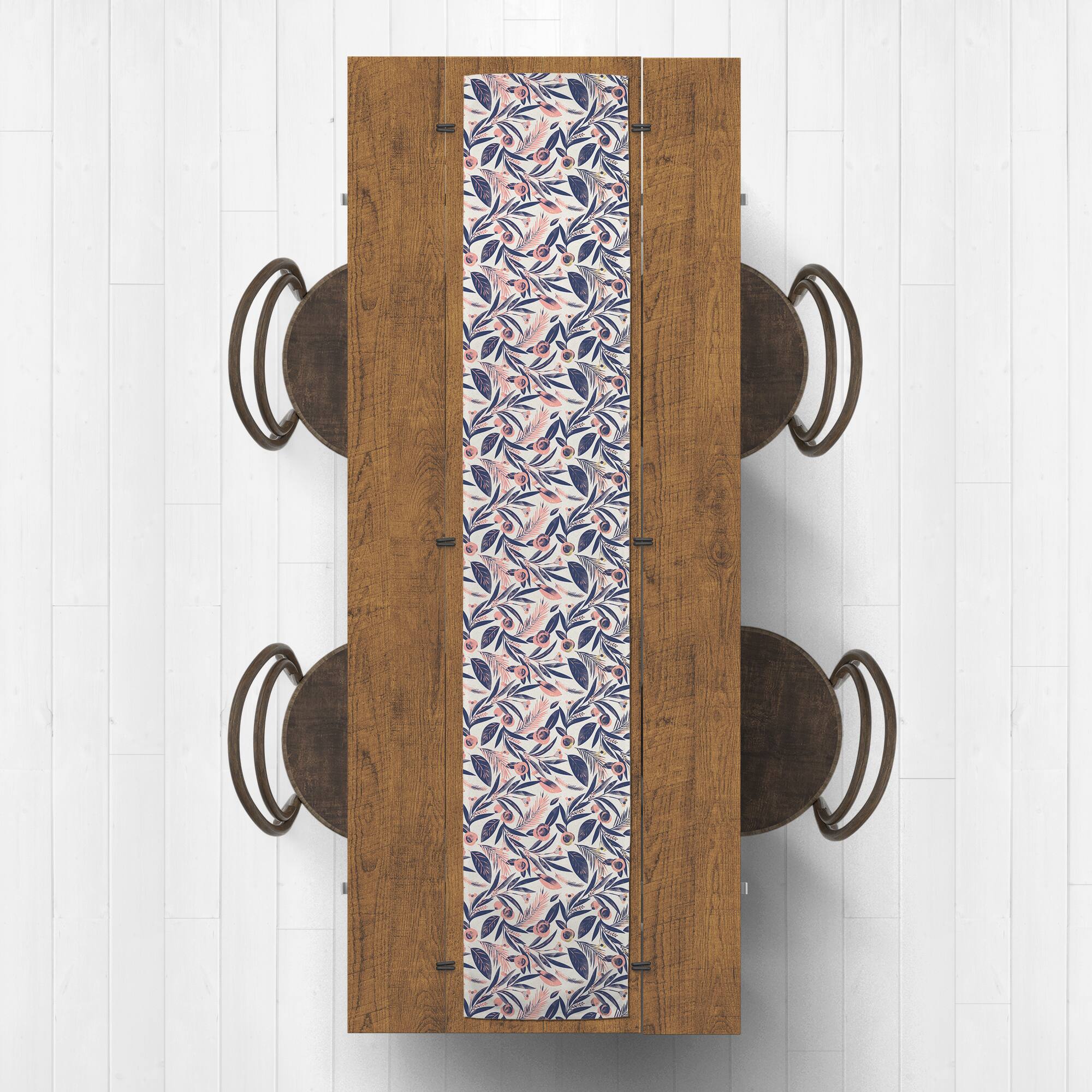 Navy And Pink Flowers Indoor/Outdoor Table Runner