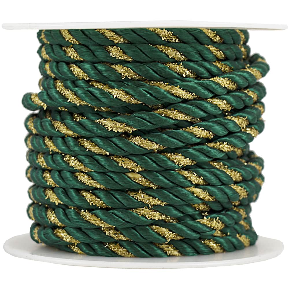 JAM Paper 3/8 Green with Gold Decorative Rope Ribbon