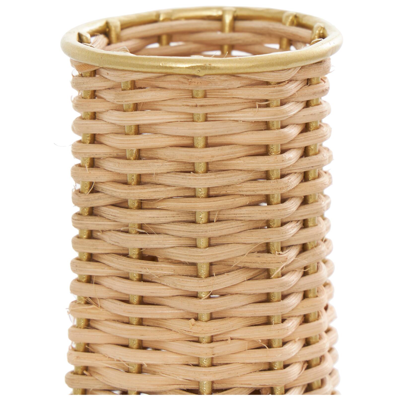 15" Brown & Gold Rattan Handmade Woven Vase