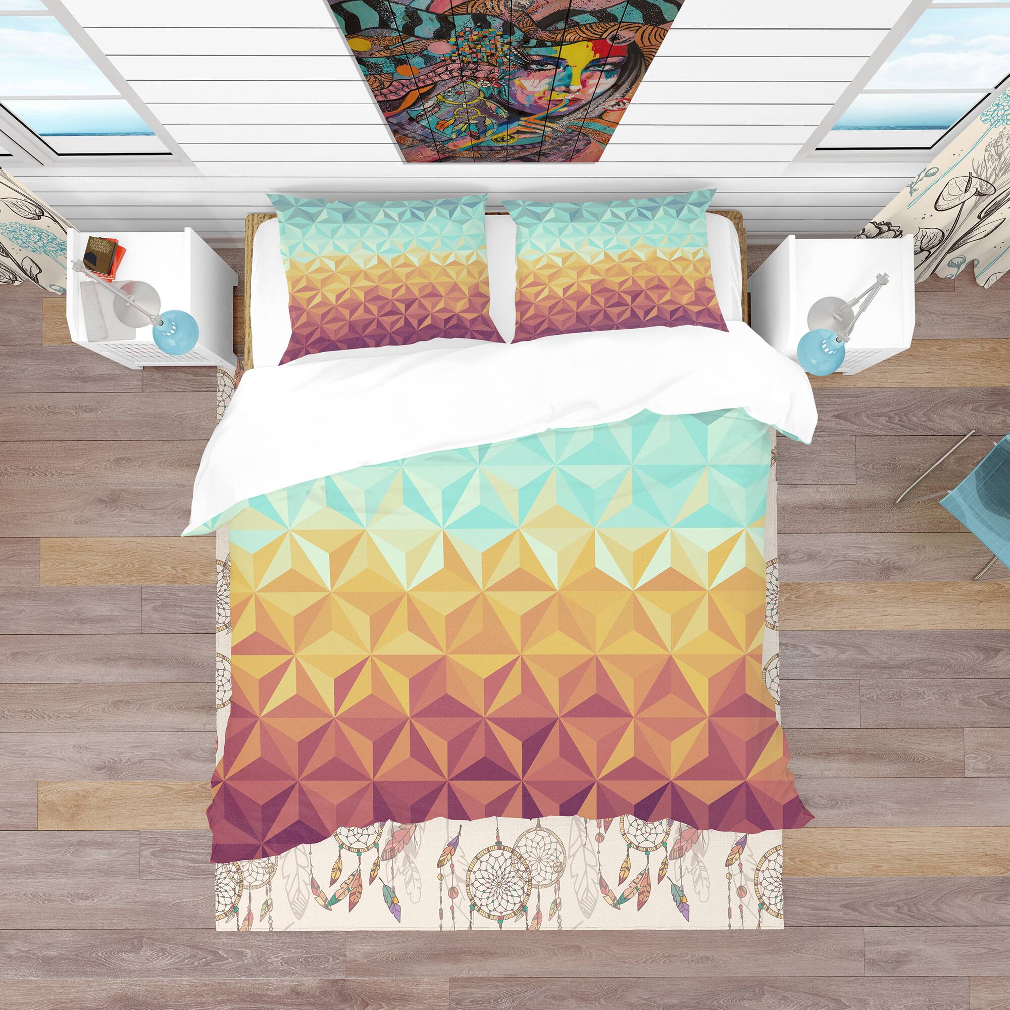 Designart &#x27;Retro Hipsters Geometric Pattern&#x27; Vintage Bedding Set - Duvet Cover &#x26; Shams