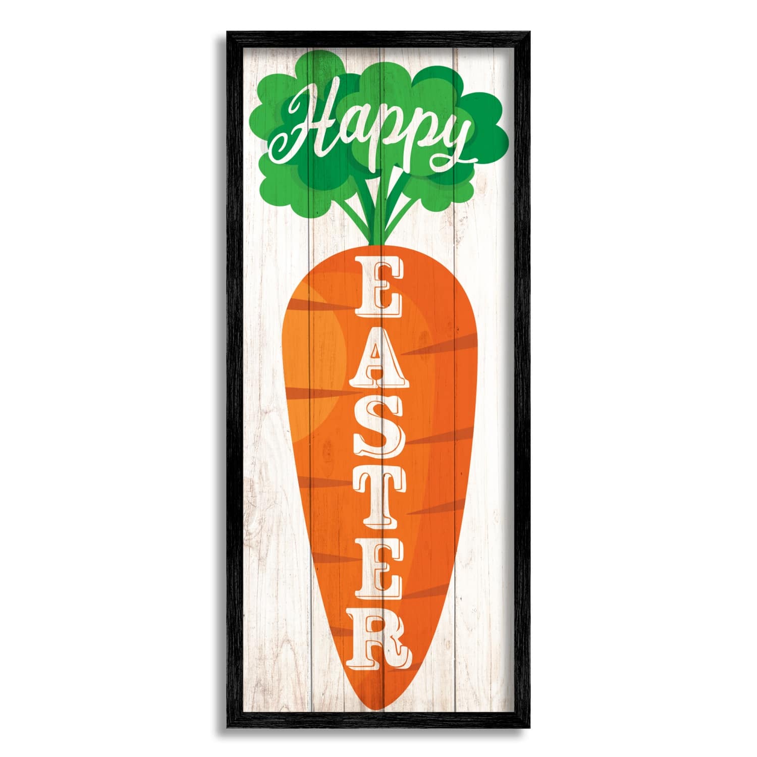Stupell Industries Happy Easter Vertical Rustic Carrot Sign Phrase Framed Giclee Art