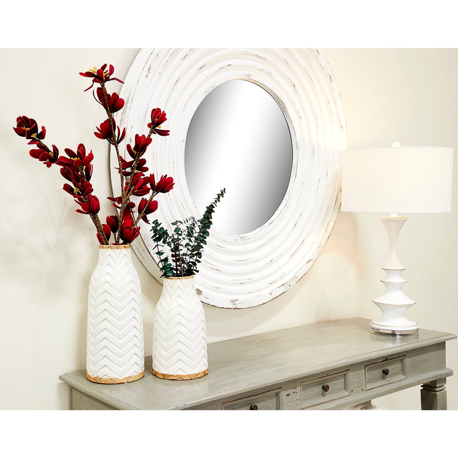 Set of 2 White Porcelain Contemporary Vase, 7" x 12"