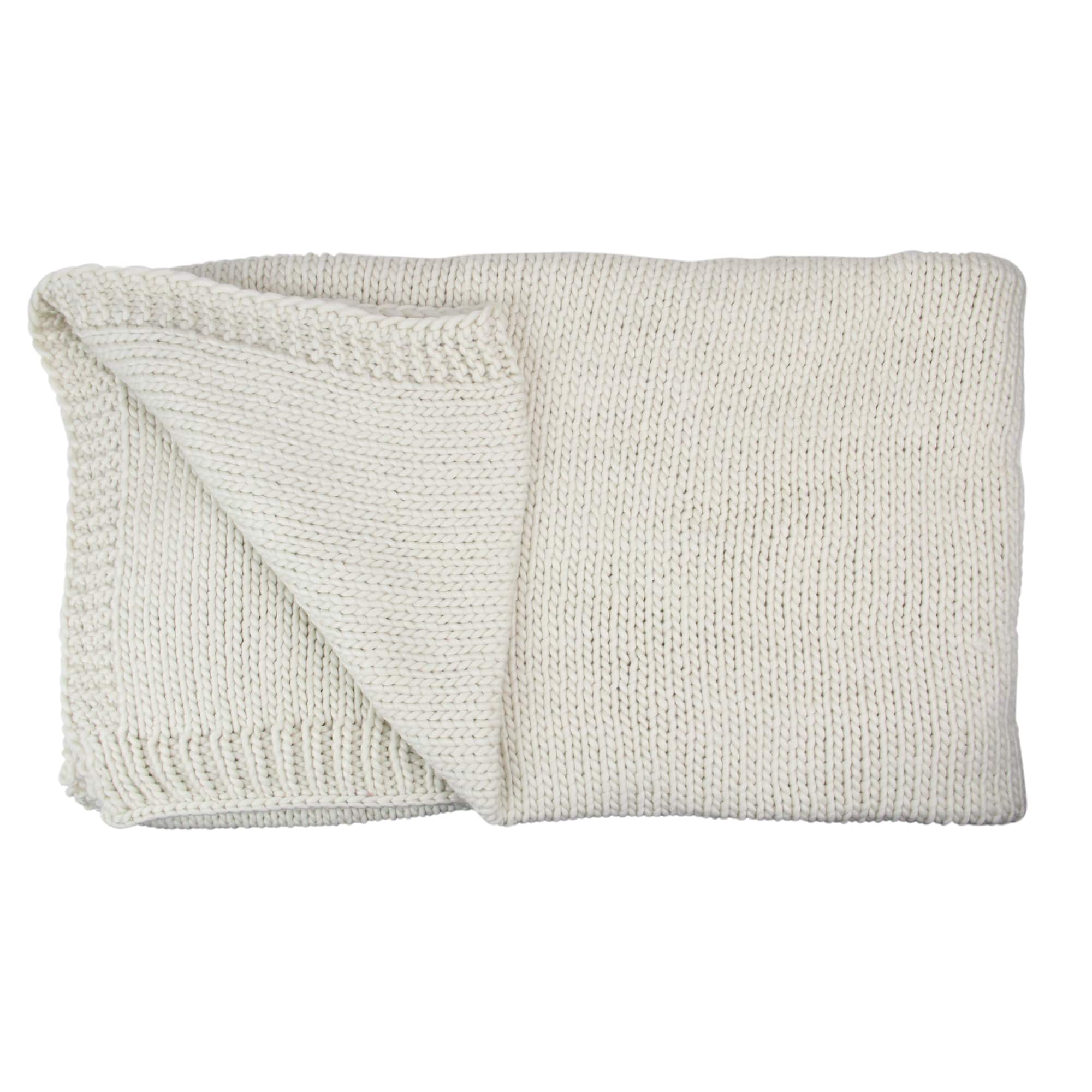 Ivory Knitted Throw Blanket with Carrying Band