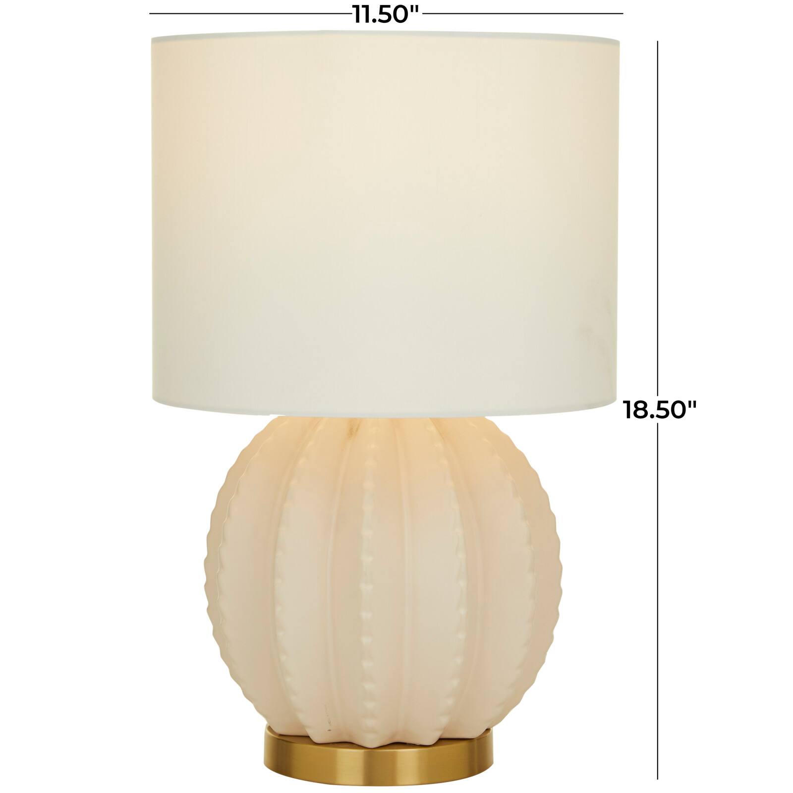 CosmoLiving by Cosmopolitan Cream Ceramic Gourd Style Base Table Lamp with Drum Shade 12" x 12" x 19"