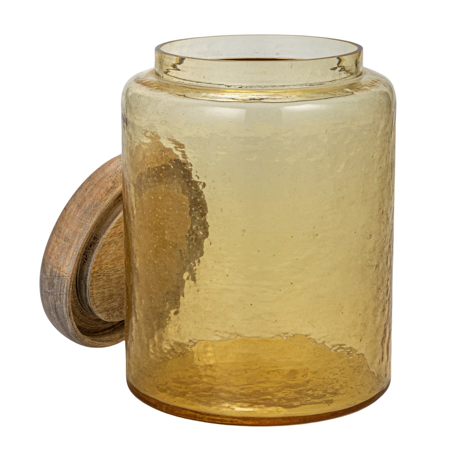 Hello Honey® Yellow & Whitewash Hammered Glass Jar with Mango Wood Lid