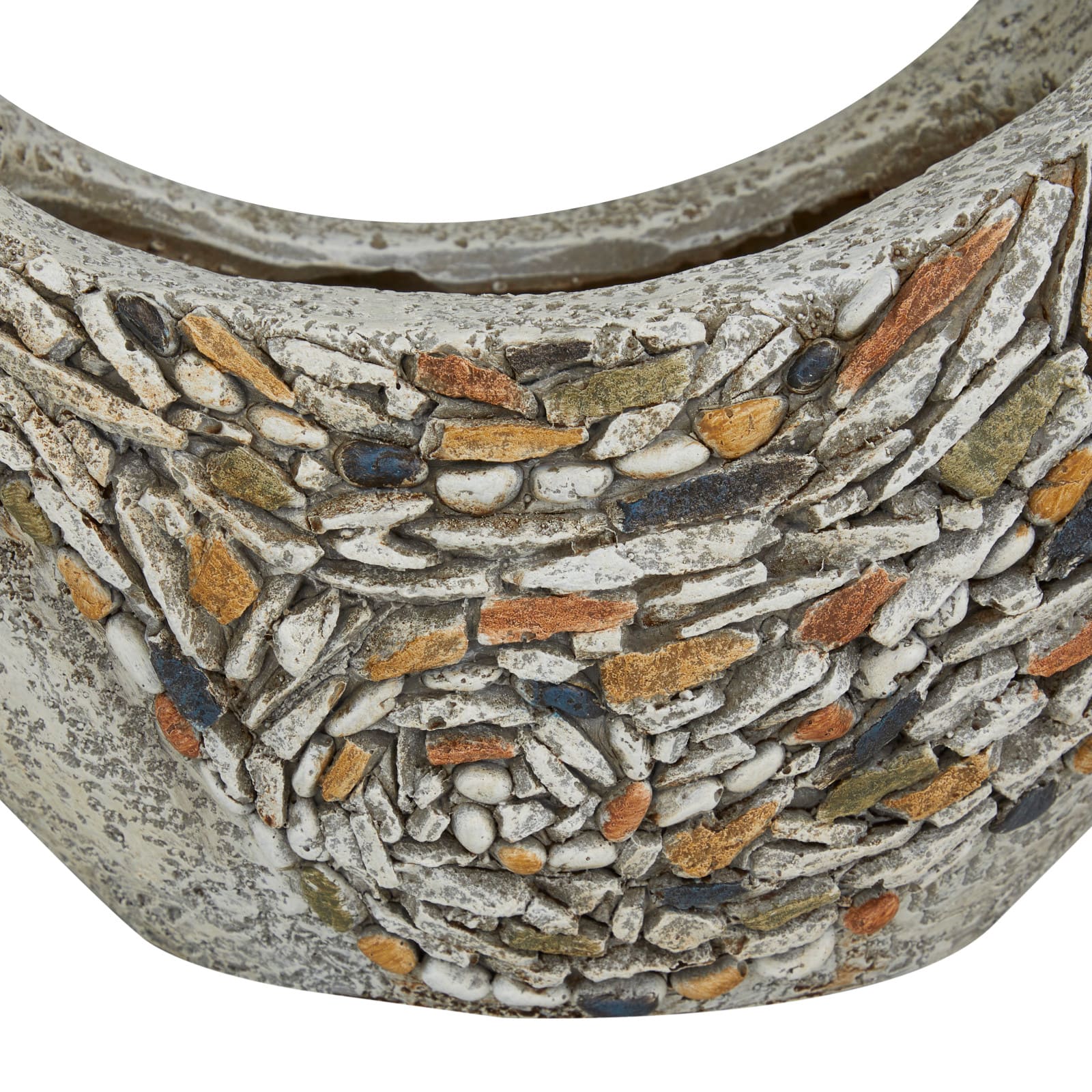 16&#x22; Gray Fiberglass Planter with Stone Mosaic Design