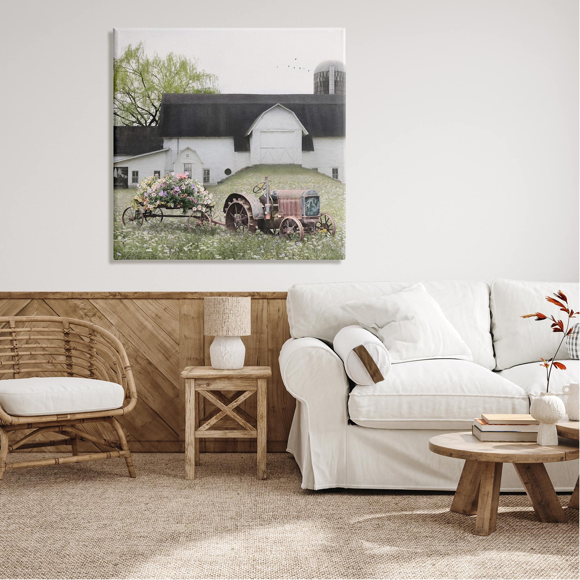 Stupell Industries Floral Tractor and Flower Field Barn Canvas Wall Art