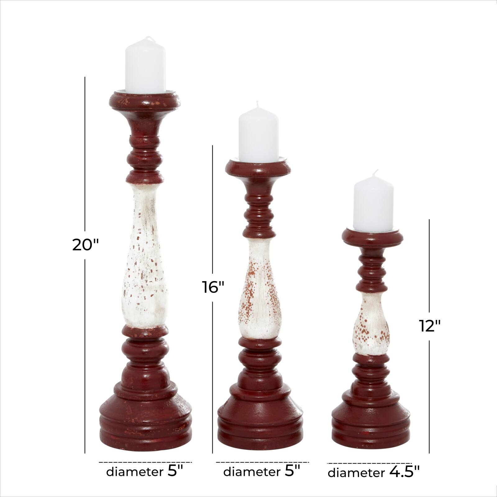 20&#x22; Red &#x26; White Wood Farmhouse Candlestick Holder Set