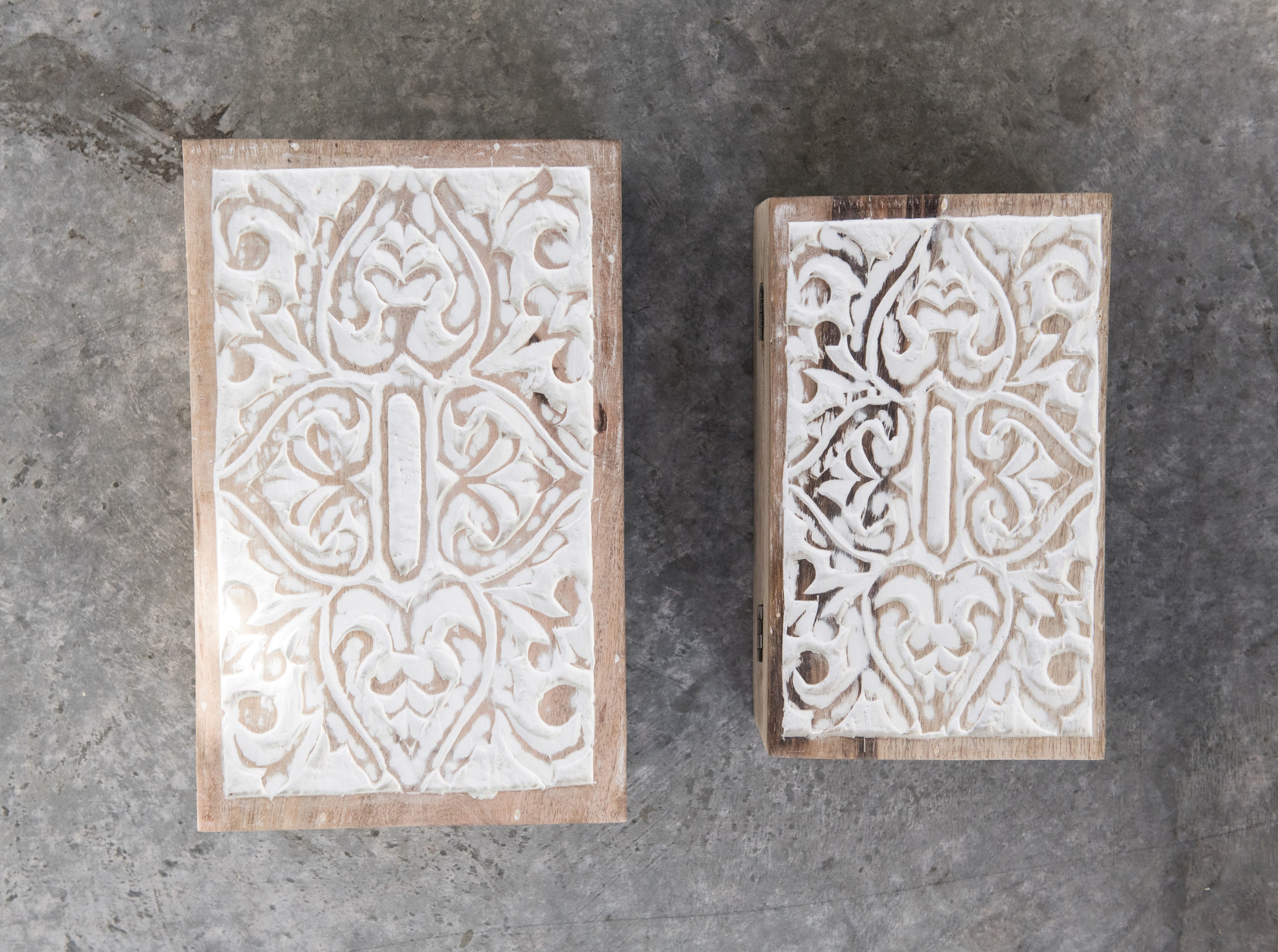 Hello Honey&#xAE; Handcarved &#x26; Whitewashed Mango Wood Box Set