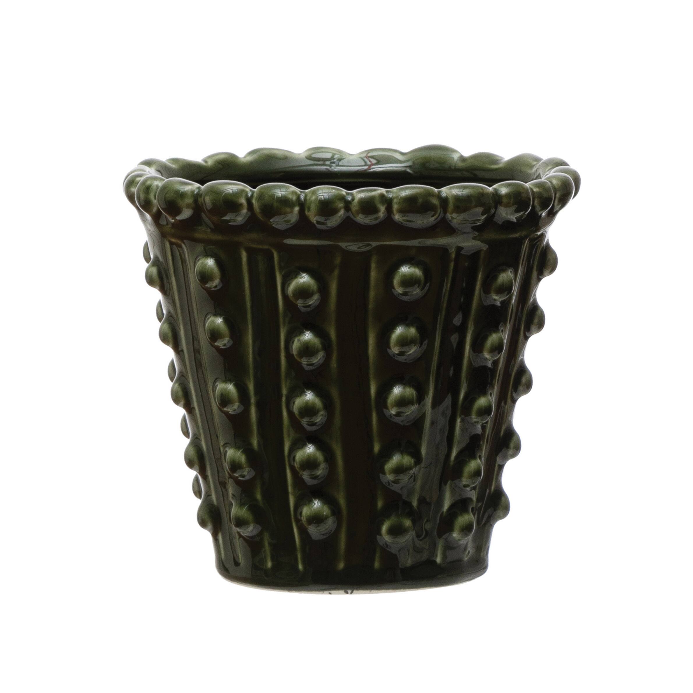 Hello Honey® Green Stoneware Hobnail Planter
