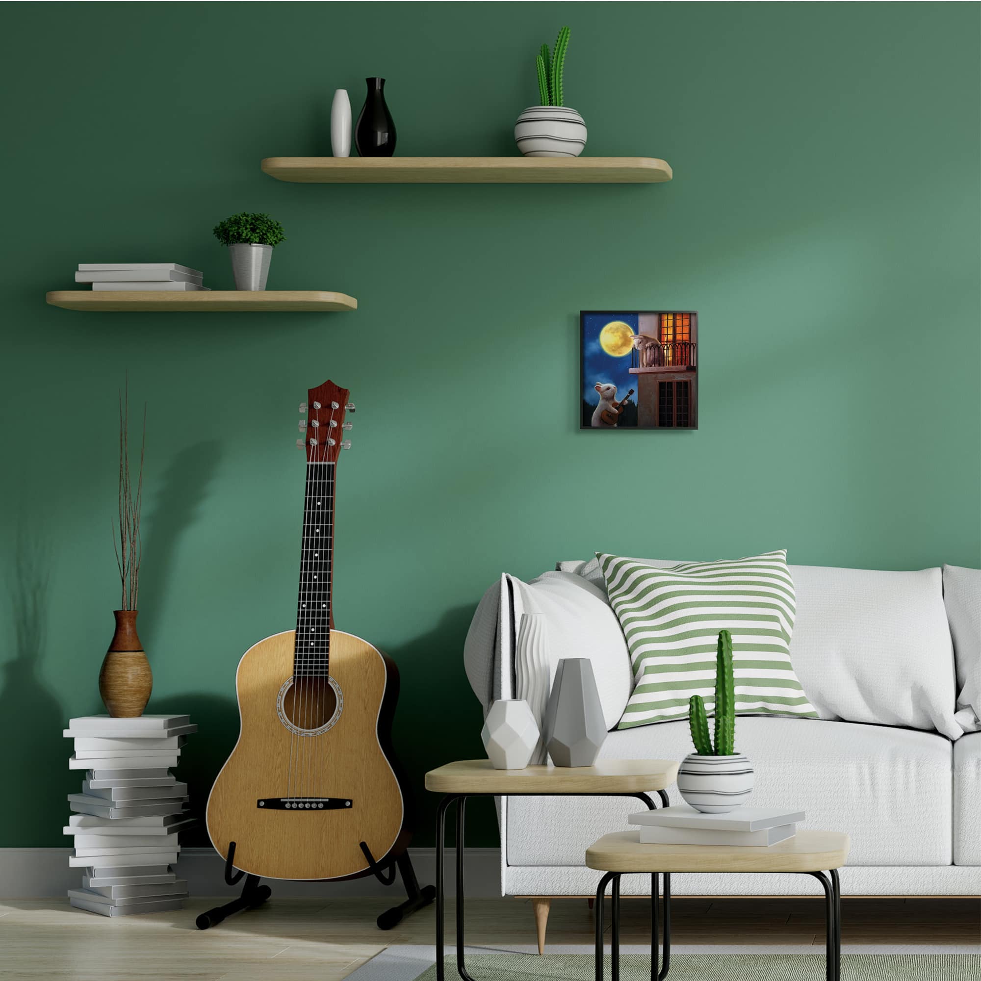 Stupell Industries Rabbit Serenading Bunny on Balcony Night Sky, 12" x 12"