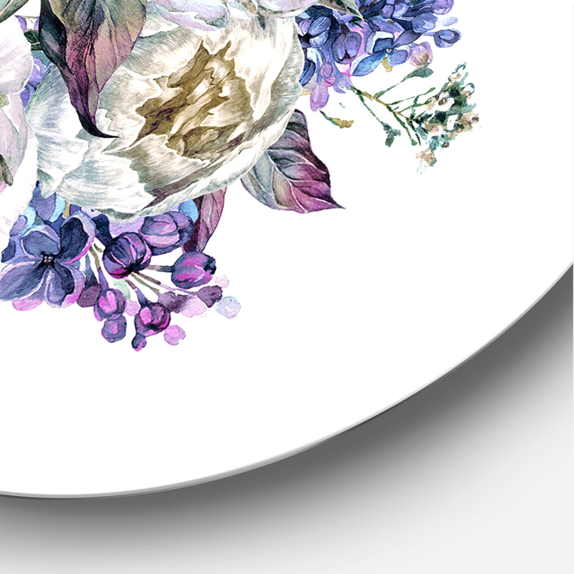 Designart - Bouquet Peonies In White and Blue - Traditional Metal Circle Wall Art