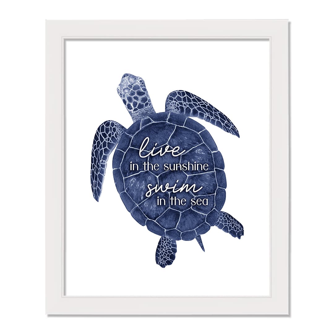 Blue Tortoise Live in the Sunshine White Framed Wall D&#xE9;cor