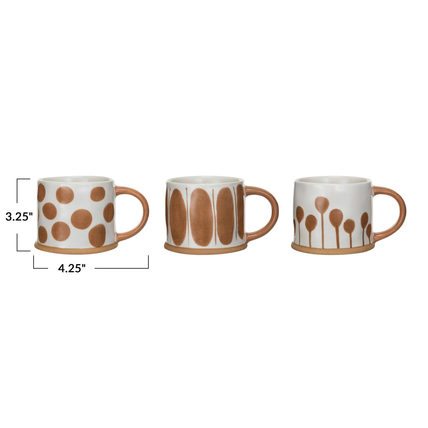 16oz. White &#x26; Brown Painted Stoneware Mug Set, 3ct.