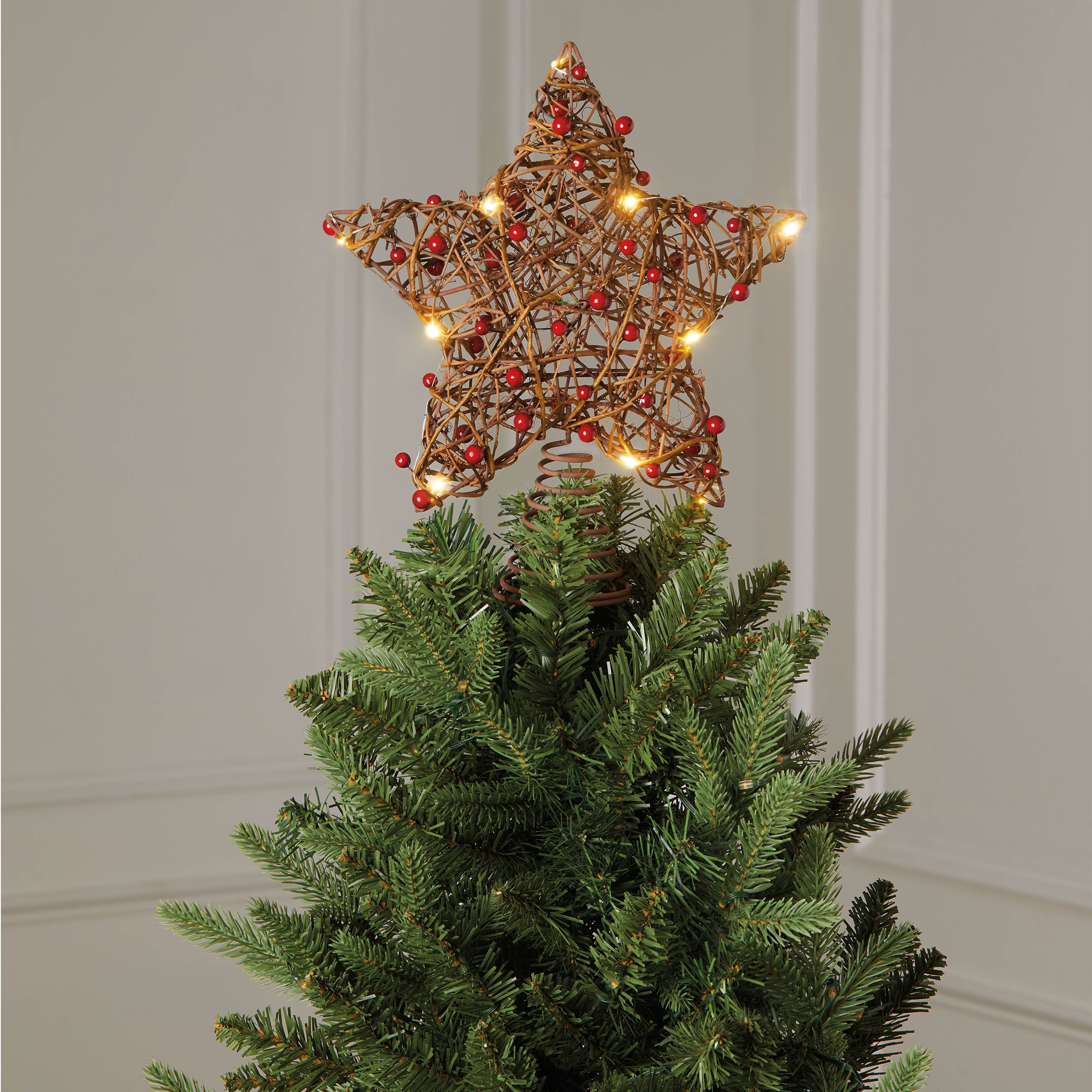 11.75&#x22; Grapevine Star with Red Berries LED Tree Topper by Ashland&#xAE;