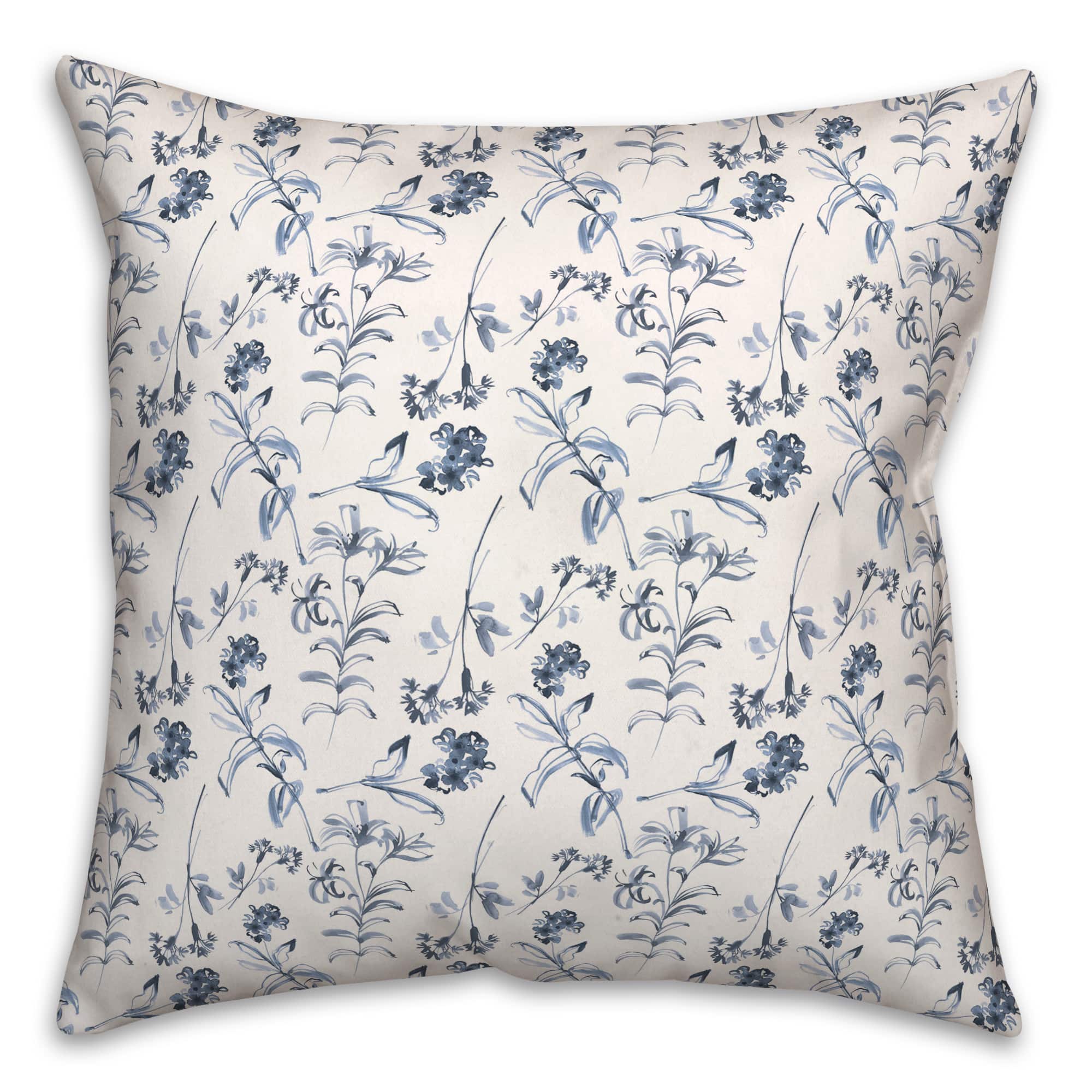 Blue Floral Pattern 18&#x22; x 18&#x22; Throw Pillow