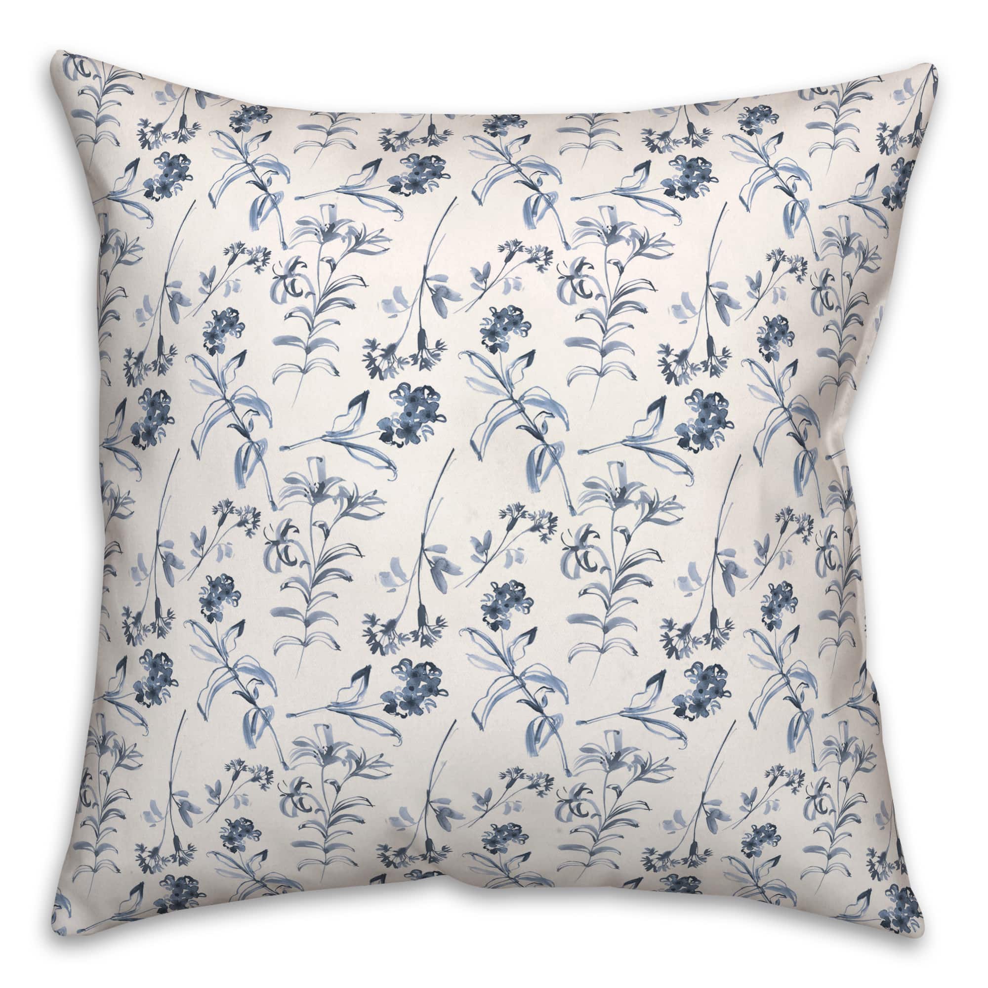 Blue Floral Pattern 18" x 18" Throw Pillow