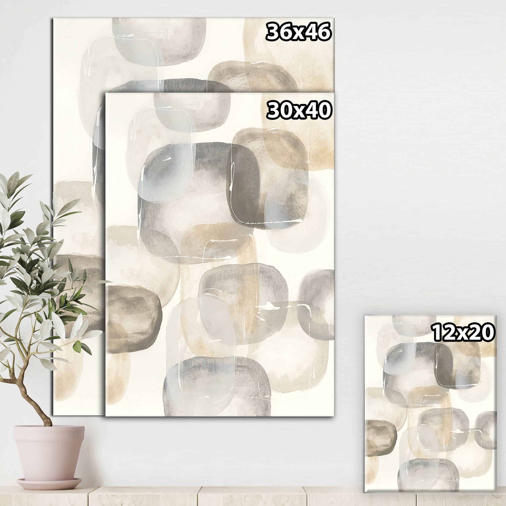 Designart - Neutral Oval Grey Stones II - Modern Glam Canvas Artwork