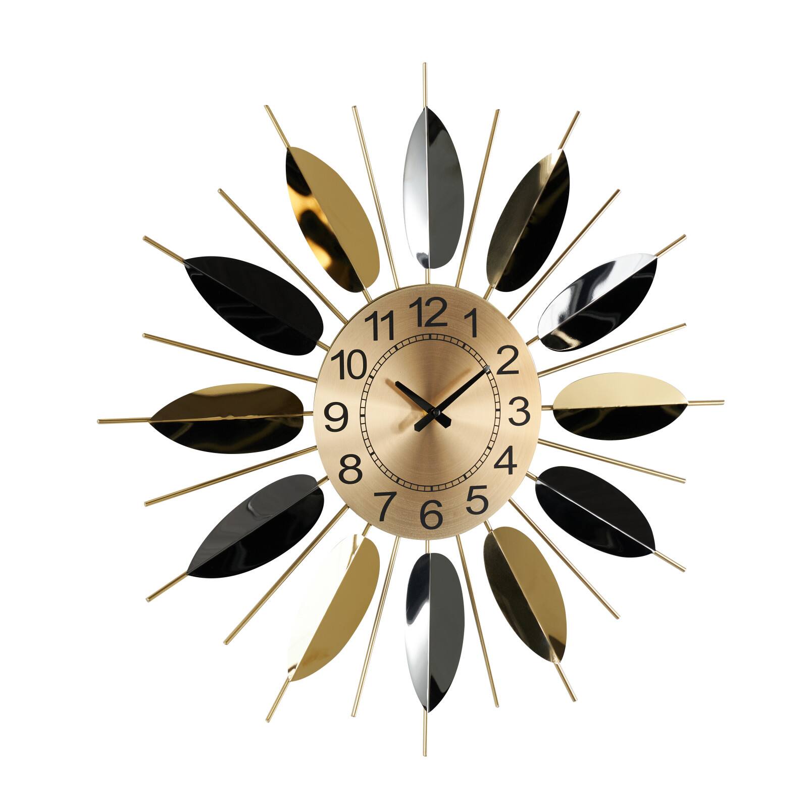 26" Gold Stainless Steel Metal Leaf Radial Decorative Wall Clock with Black Accents
