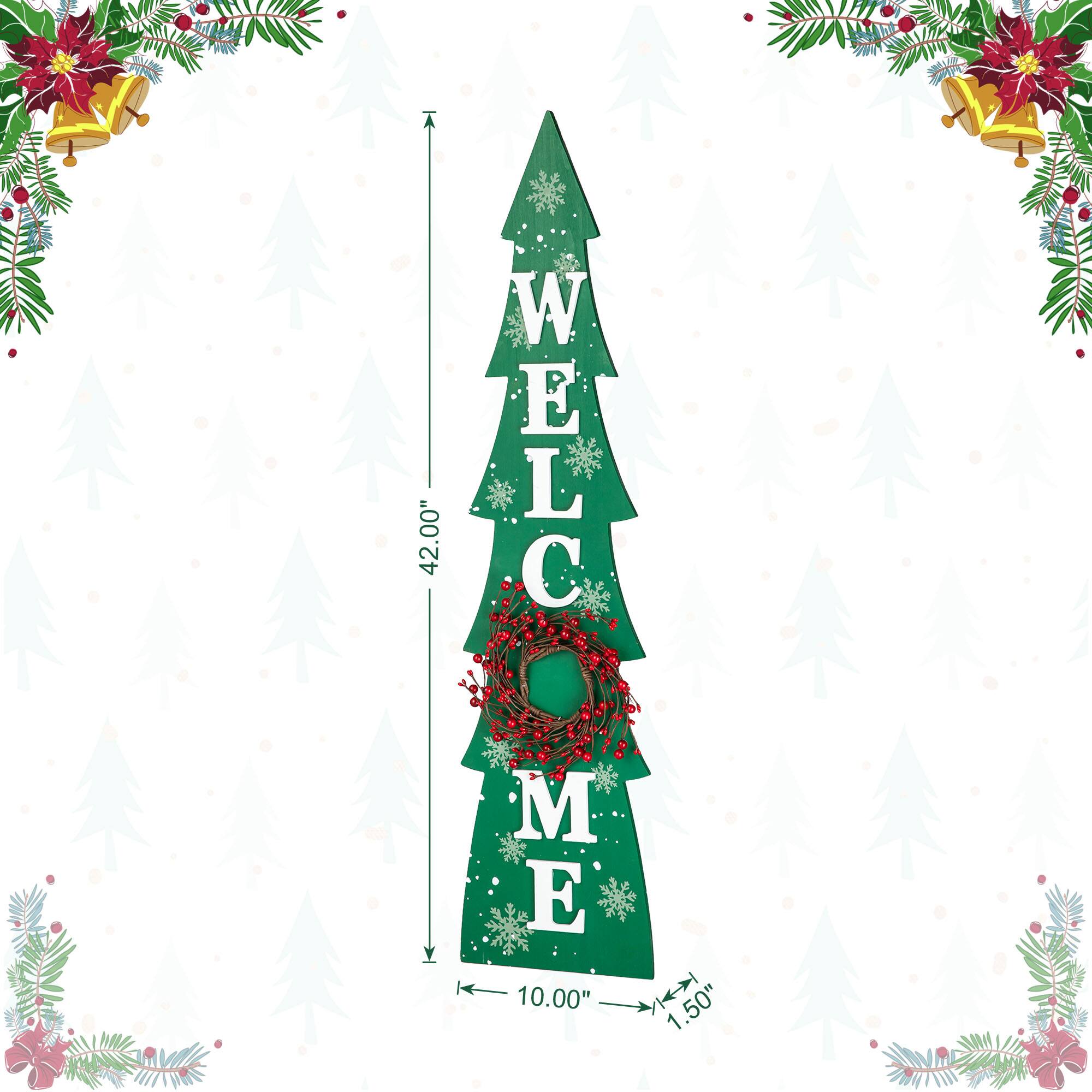 Glitzhome&#xAE; 3.5ft. Wooden Welcome Christmas Tree Porch Sign